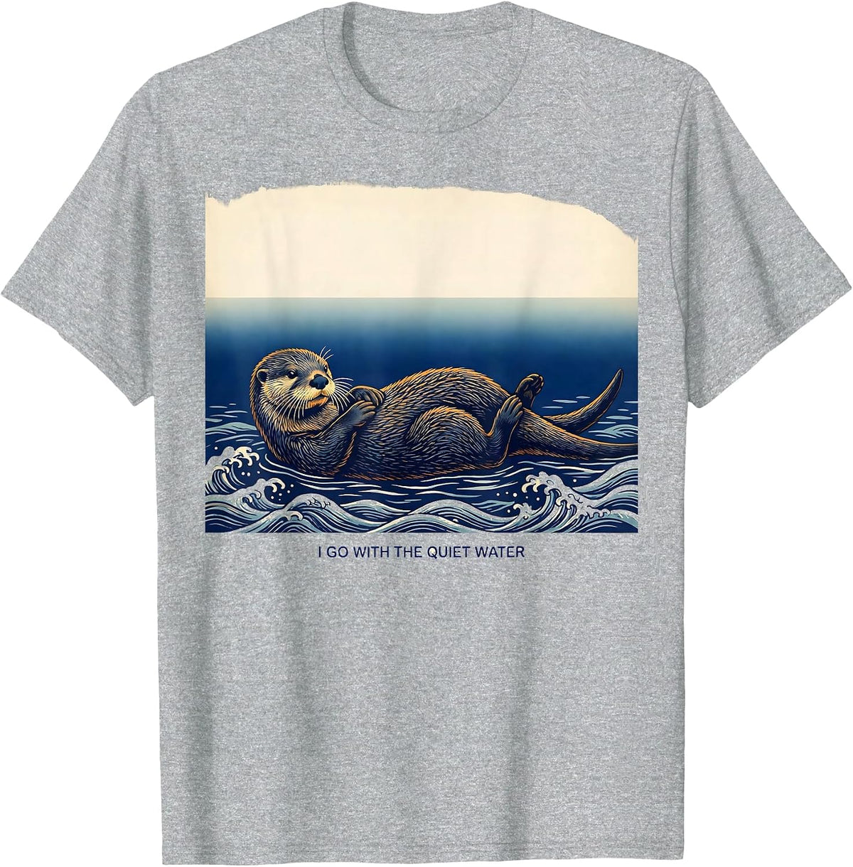 Men's I Go With The Quiet Water Ukiyo-e Otter Animal Lover Humor T-Shirt - Heather Grey