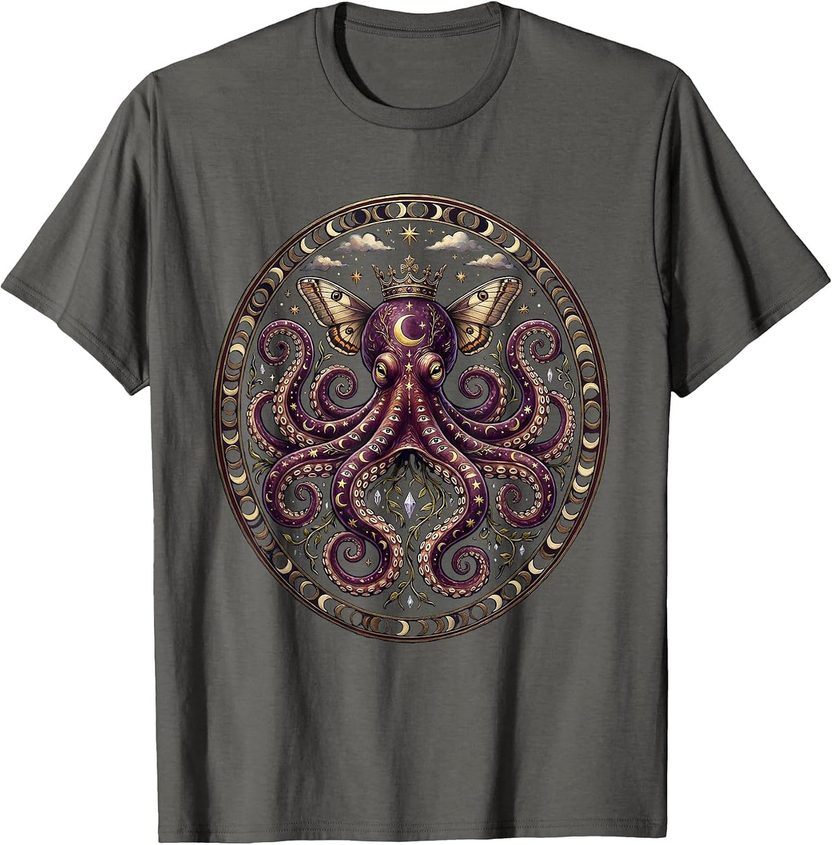 Men's Regal Octopus Wearing a Tiny Golden Crown T-Shirt - Asphalt Grey