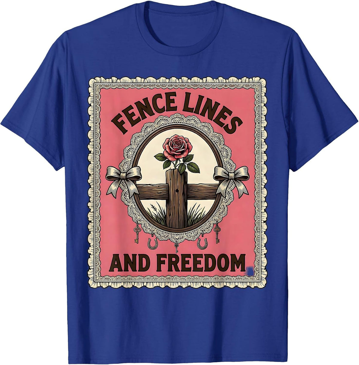 Fence Lines and Freedom Country Life Design T-Shirt - Royal Blue
