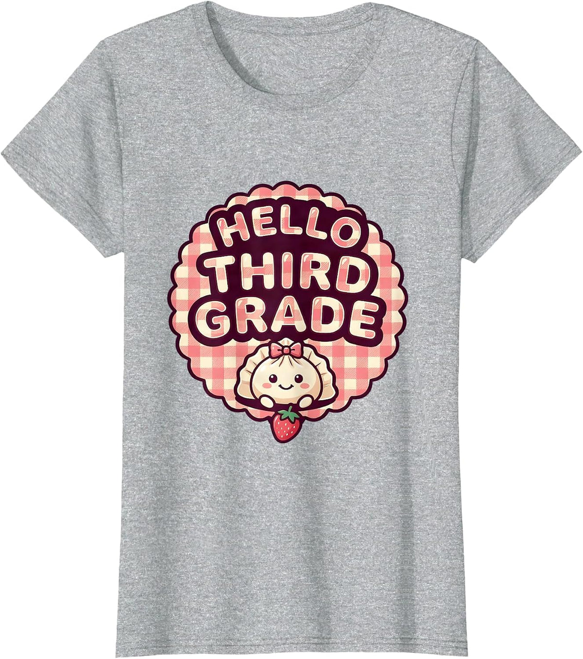 Women's Hello, Third Grade Cute Dumpling Girl Back to School Teacher T-Shirt - Heather Grey
