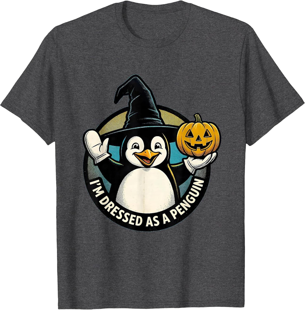 I'm Dressed as a Penguin Retro Cartoon Halloween Witch Hat T-Shirt - Dark Heather Grey