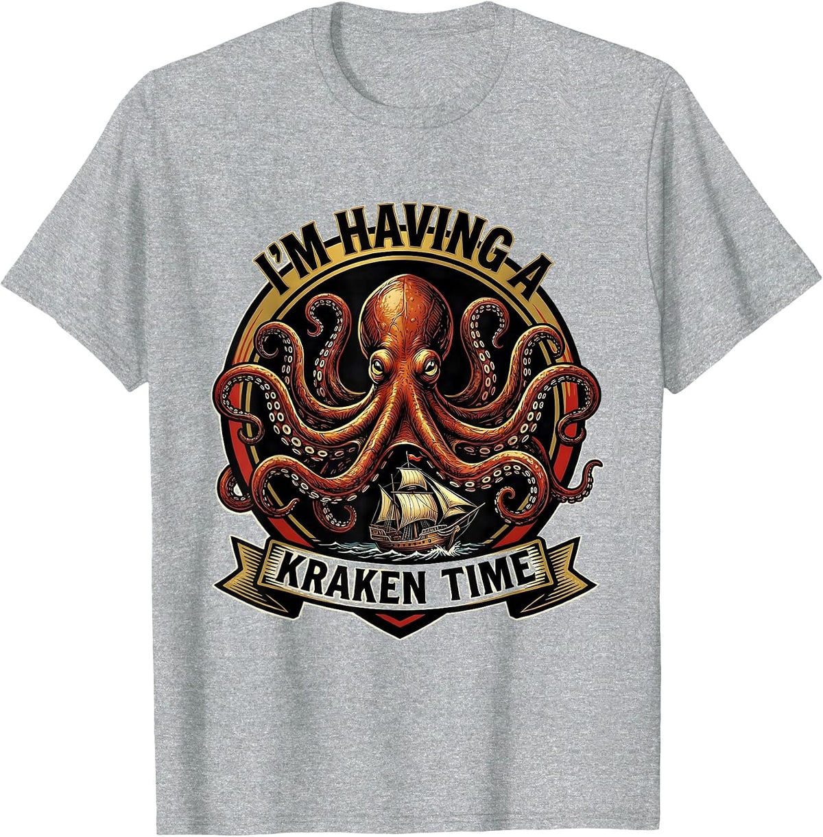 Men's I'm Having A Kraken Time Tattoo Vintage Sea Monster Octopus T-Shirt - Heather Grey