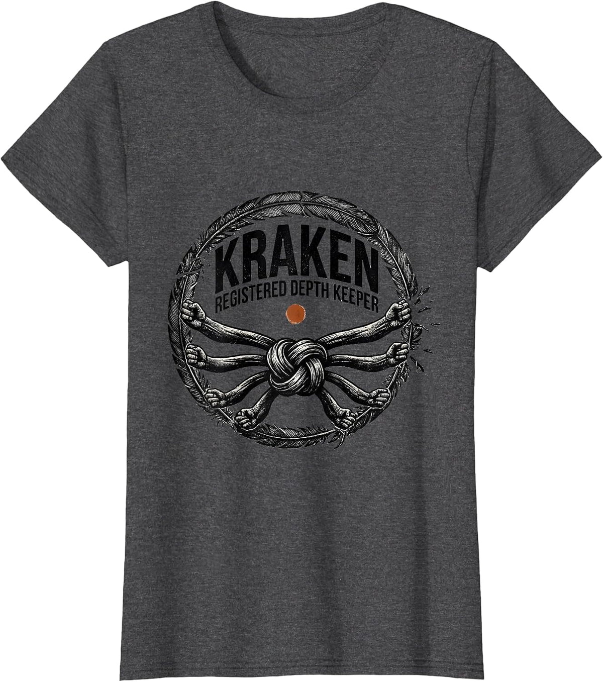 Women's Kraken Registered Depth Keeper Rubber Stamp Octopus Lover T-Shirt - Dark Heather Grey