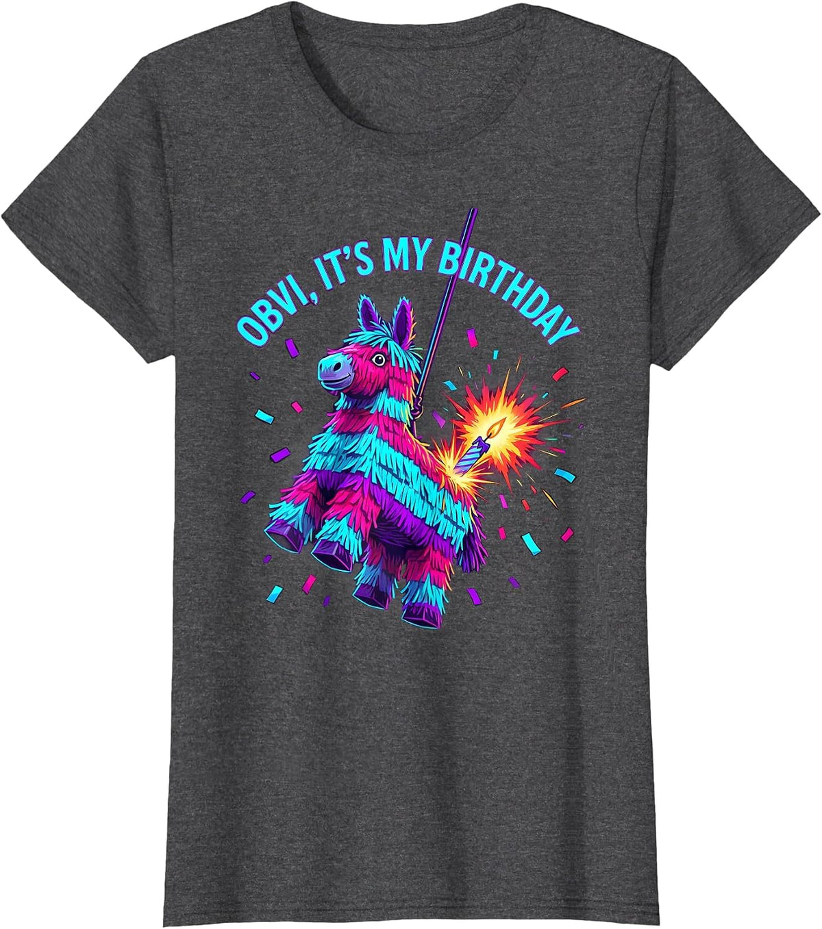 Women's OBVI IT'S MY BIRTHDAY Funny Llama Pinata Gamer Bday Boy T-Shirt - Dark Heather Grey