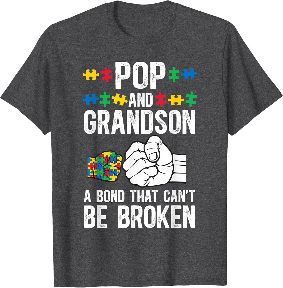 Proud Autism Pop and Grandson Autism Warrior Pop Grandpa T-Shirt - Dark Heather Grey