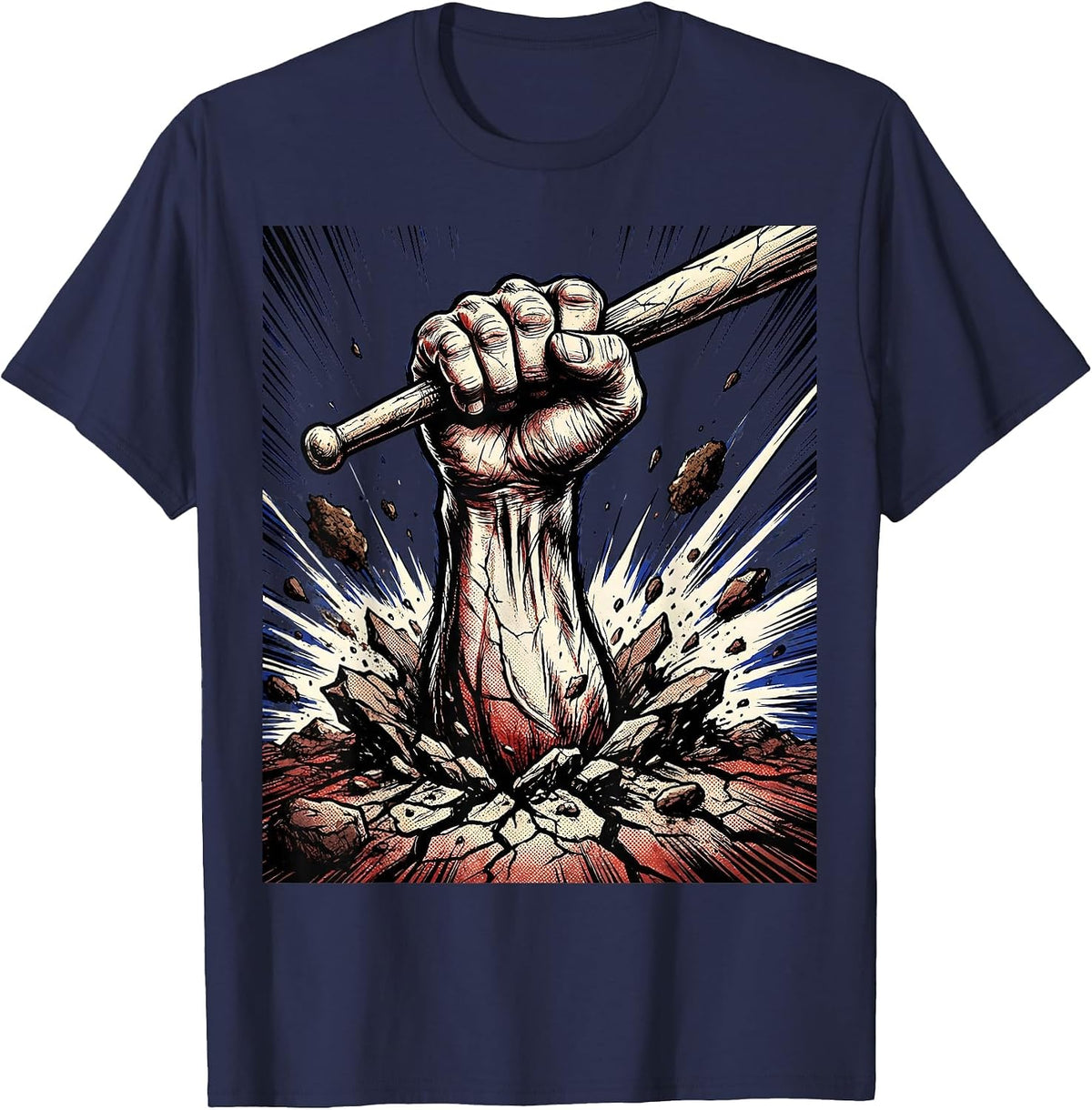 Rock Band Drumstick Rising Hand Graphic Tee T-Shirt - Navy Blue