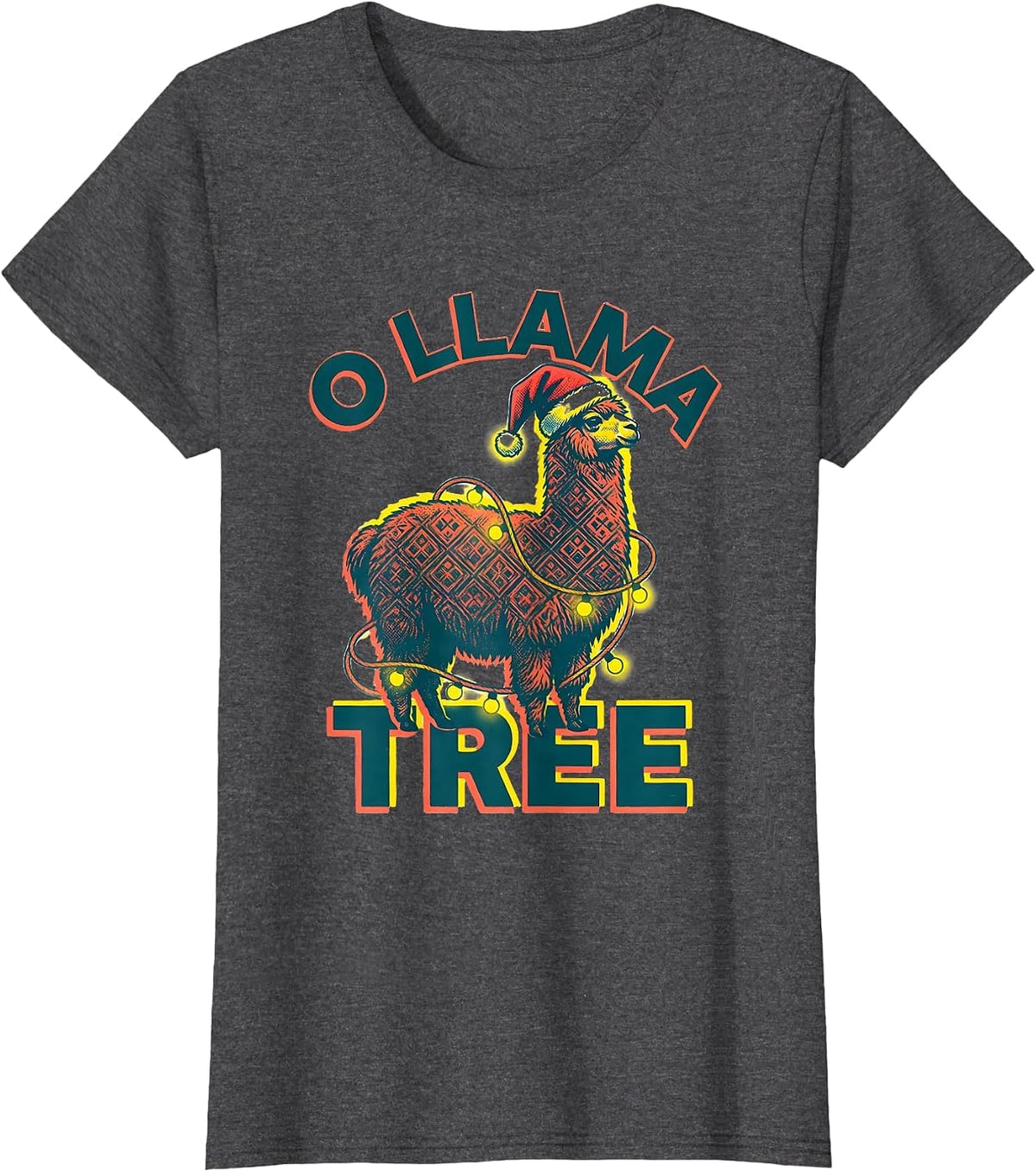 Women's O Llama Tree Funny Llama Lover Christmas Animal Humor T-Shirt - Dark Heather Grey