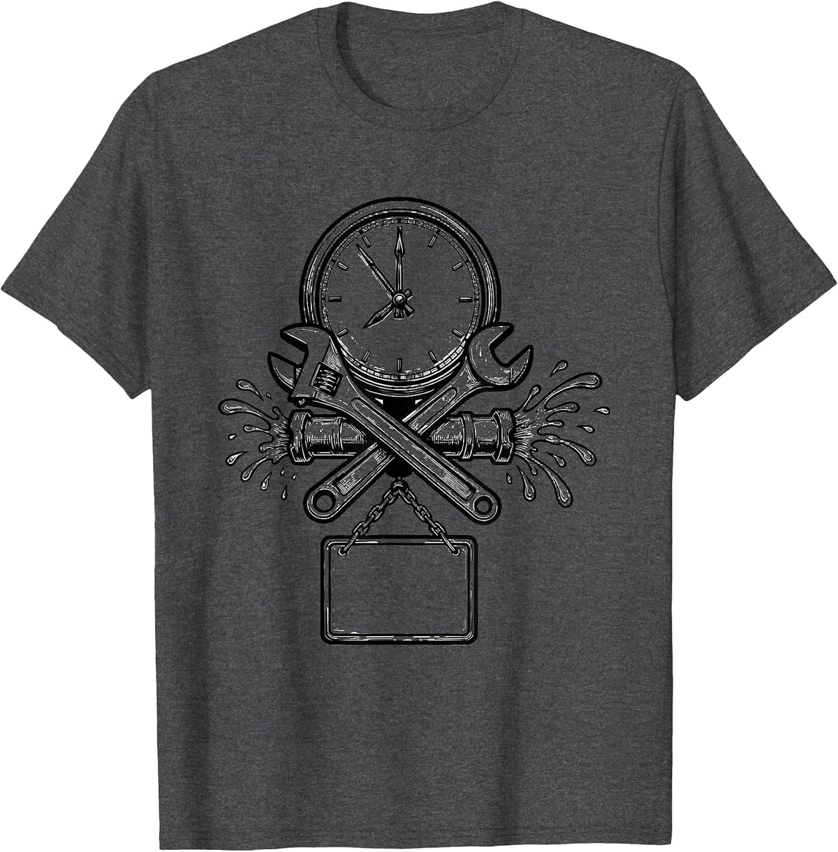 Men's Late Night Plumber Shop Clock Funny Pipefitter Humor T-Shirt - Dark Heather Grey