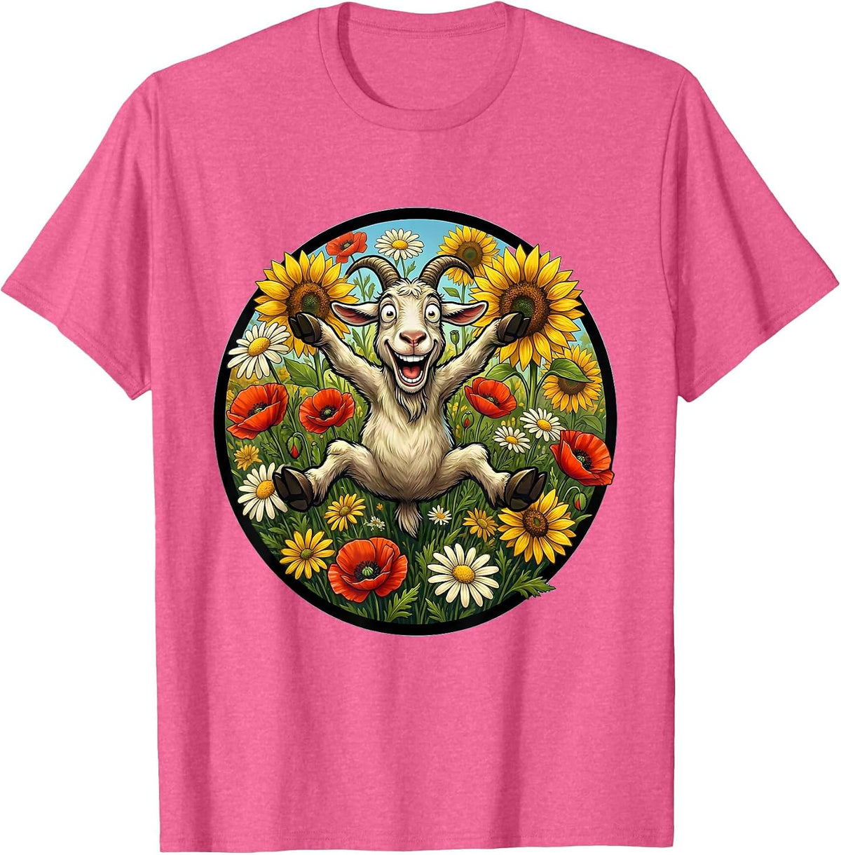 Leaping Goat Wildflower Burst Graphic T-Shirt - Pink Heather