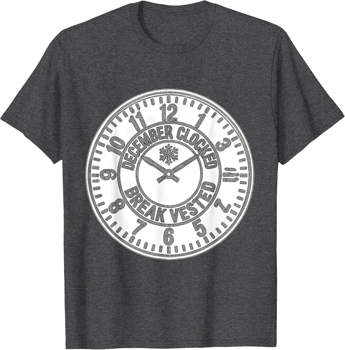 December Clocked Break Vested Funny Teacher Christmas Break T-Shirt - Dark Heather Grey