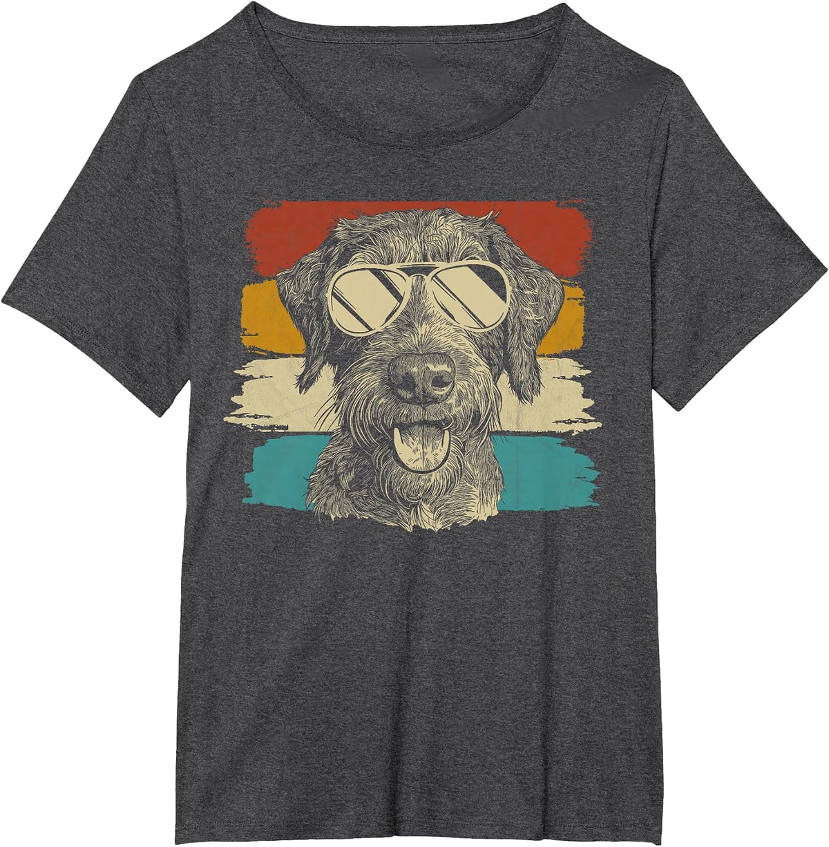 German Wirehaired Pointer with Sunglasses Retro T-Shirt - Dark Heather Grey