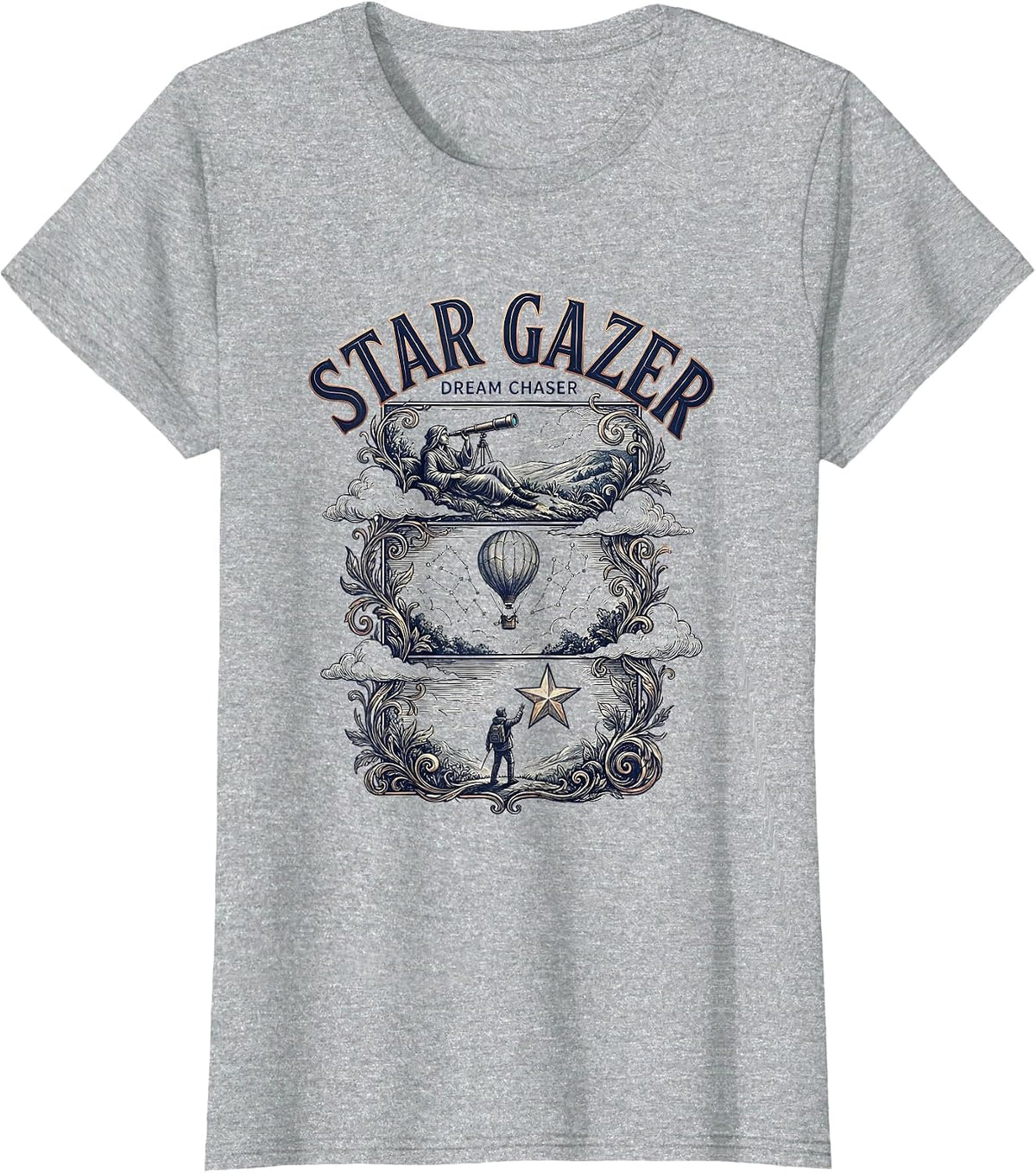 Women's Star Gazer Dream Chaser Celestial Design T-Shirt - Heather Grey