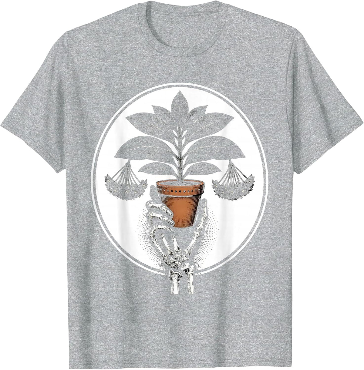 Men's Skeletal Hand Hoya Blackwork Plant Lover Grunge Humor T-Shirt - Heather Grey