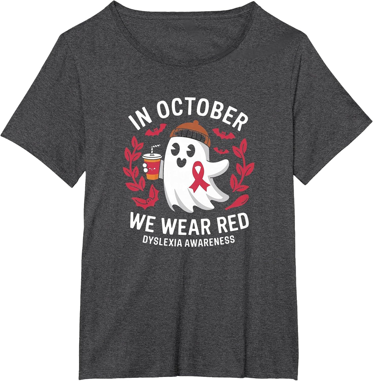 in October We Wear Red Dyslexia Awareness T-Shirt - Dark Heather Grey