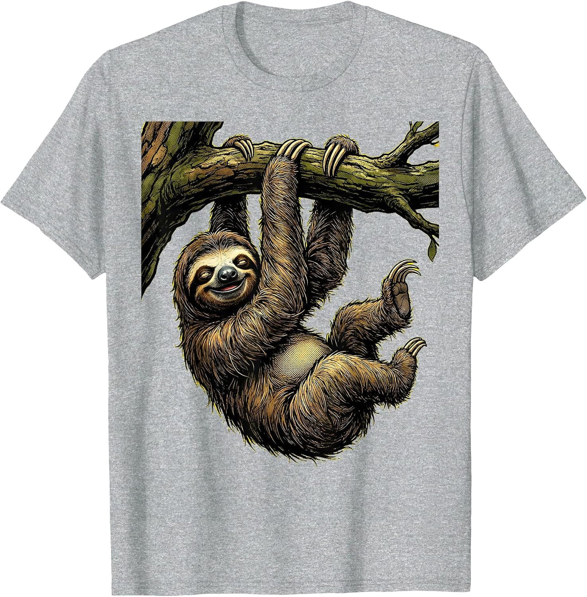 Men's Lazy Sloth Hanging From Tree Branch T-Shirt - Heather Grey