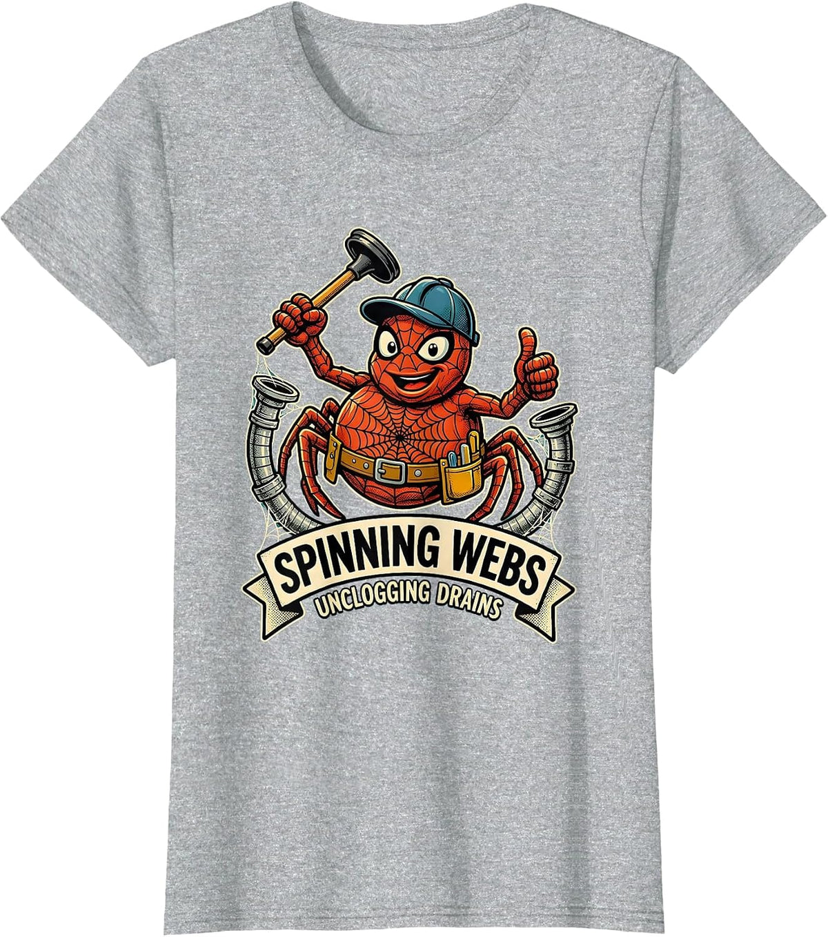 Halloween Spider Plumber Web Pipes Design T-Shirt - Heather Grey