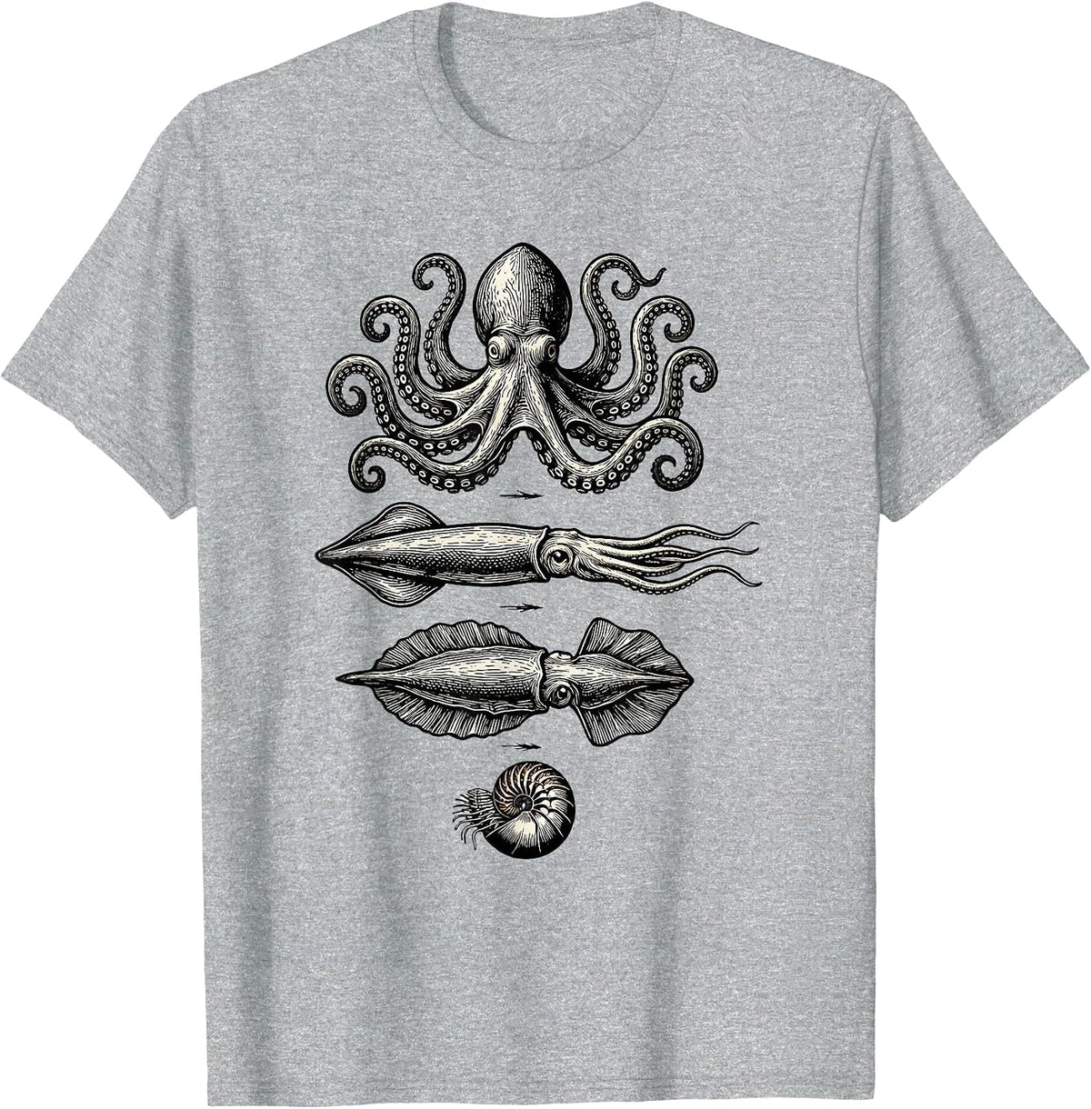 Men's Cephalopod Studies Woodcut Engraving Octopus Lover T-Shirt - Heather Grey