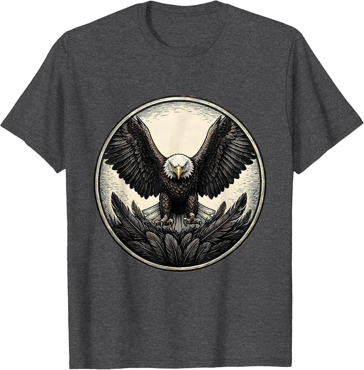 Men's Bald Eagle Sealed Badge Vintage Mascot Pride T-Shirt - Dark Heather Grey