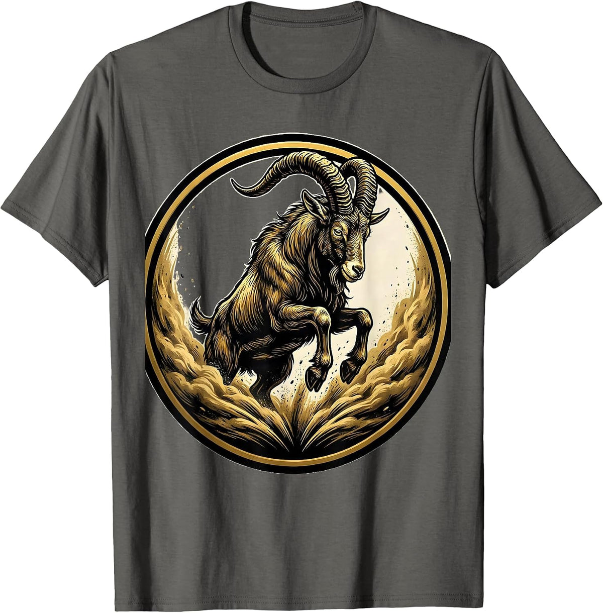 Men's Angry Charging Goat with Dust Trail Graphic T-Shirt - Asphalt Grey