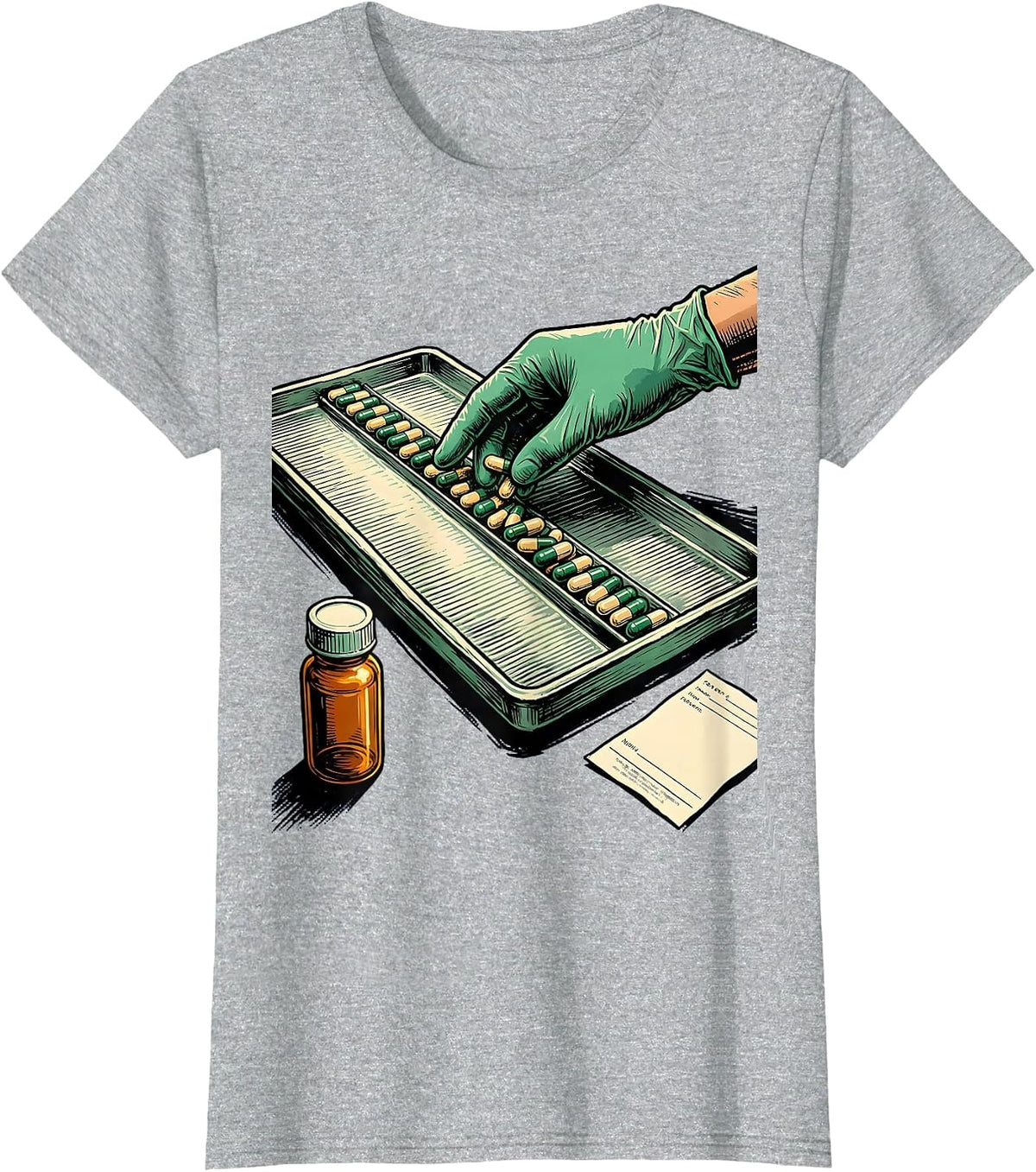 Pill Counting Tray Pharmacy Tech Occupational Humor T-Shirt - Heather Grey