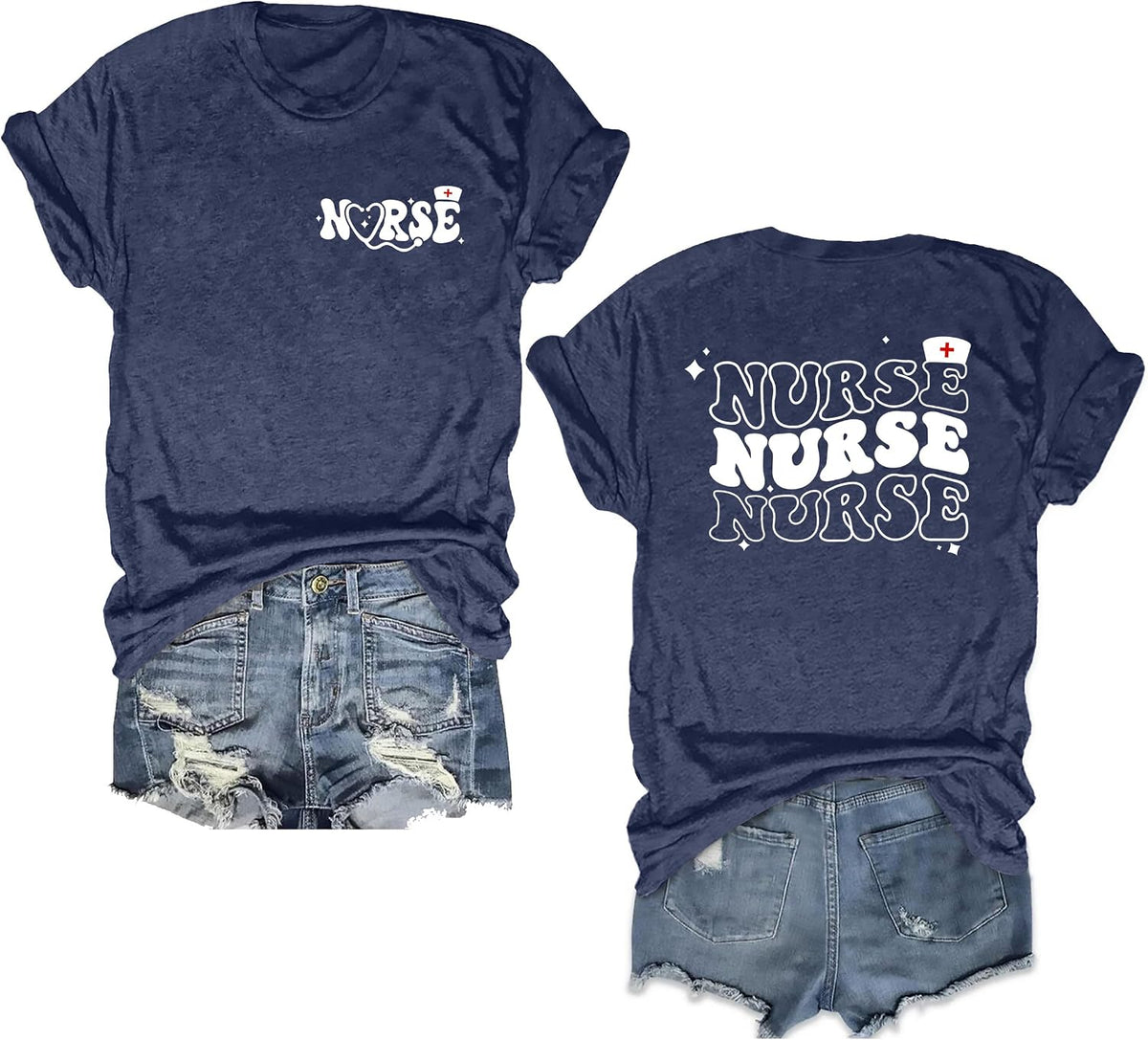 Nurse Shirts for Women Nurse Letter Print Shirt School Nurse Tshirts Nurses Life Tees Nurse Week Gift Tops - Darkgreen