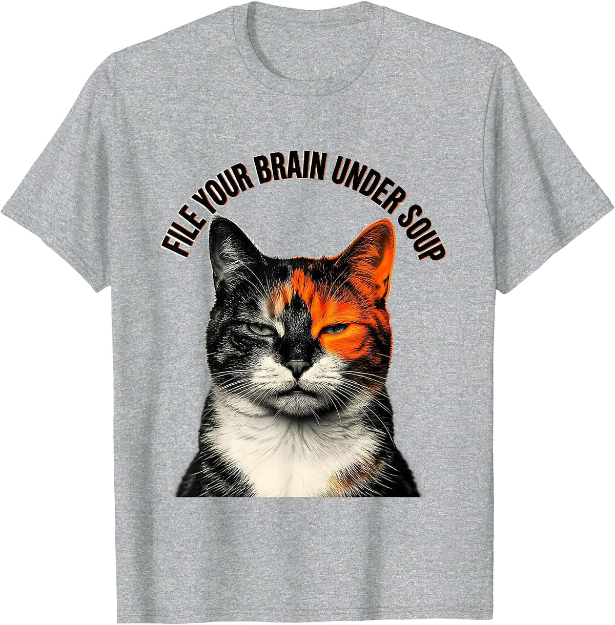 Men's File Your Brain Under Soup Funny Cat Meme Humor T-Shirt - Heather Grey