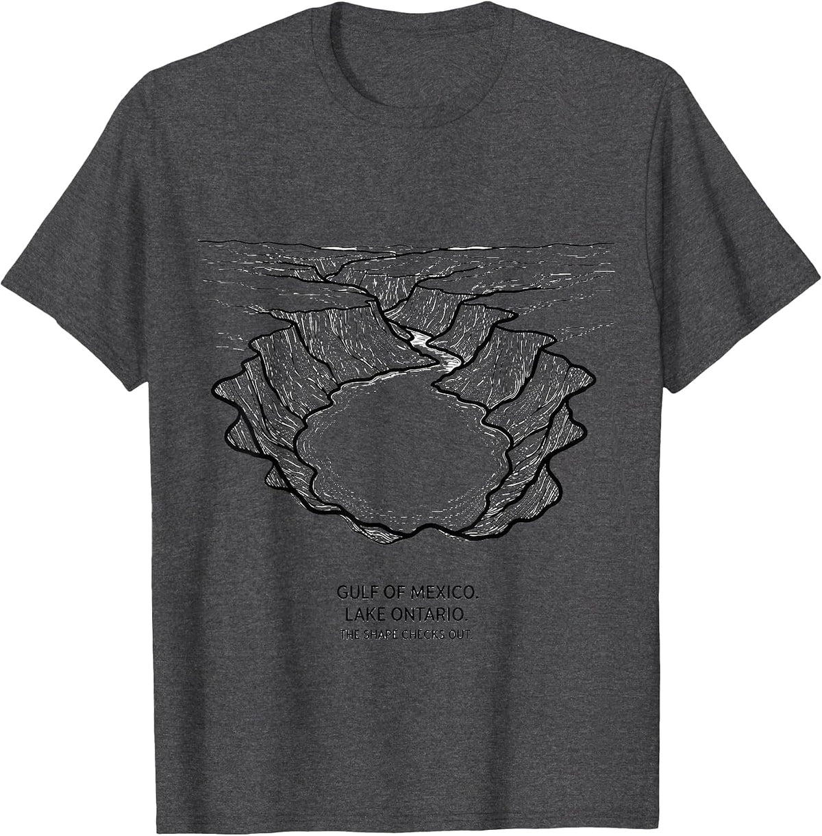 Gulf of Mexico. Lake Ontario. The Shape Checks Out. T-Shirt - Dark Heather Grey