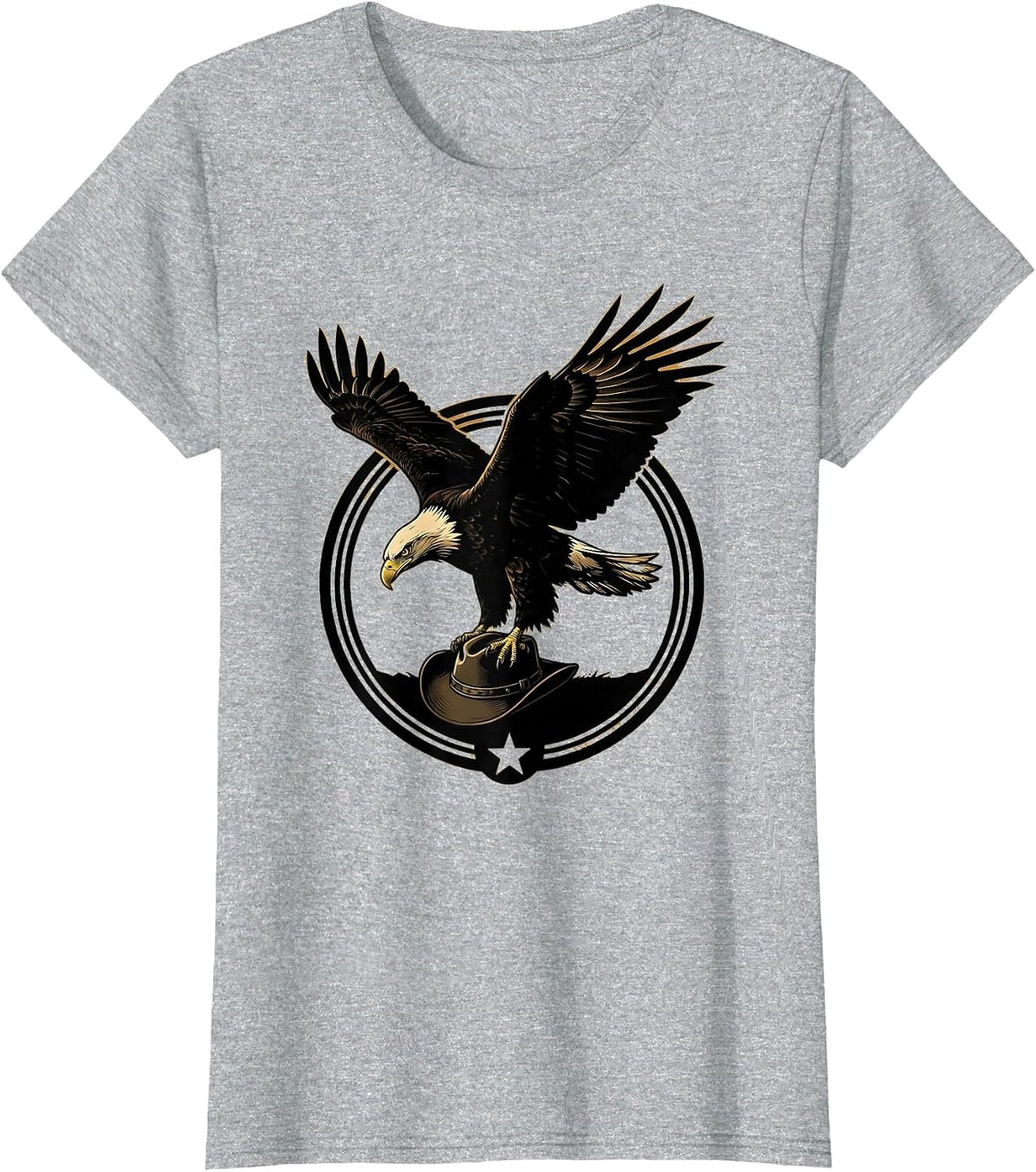 Bald Eagle Carrying Cowboy Hat Graphic T-Shirt - Heather Grey