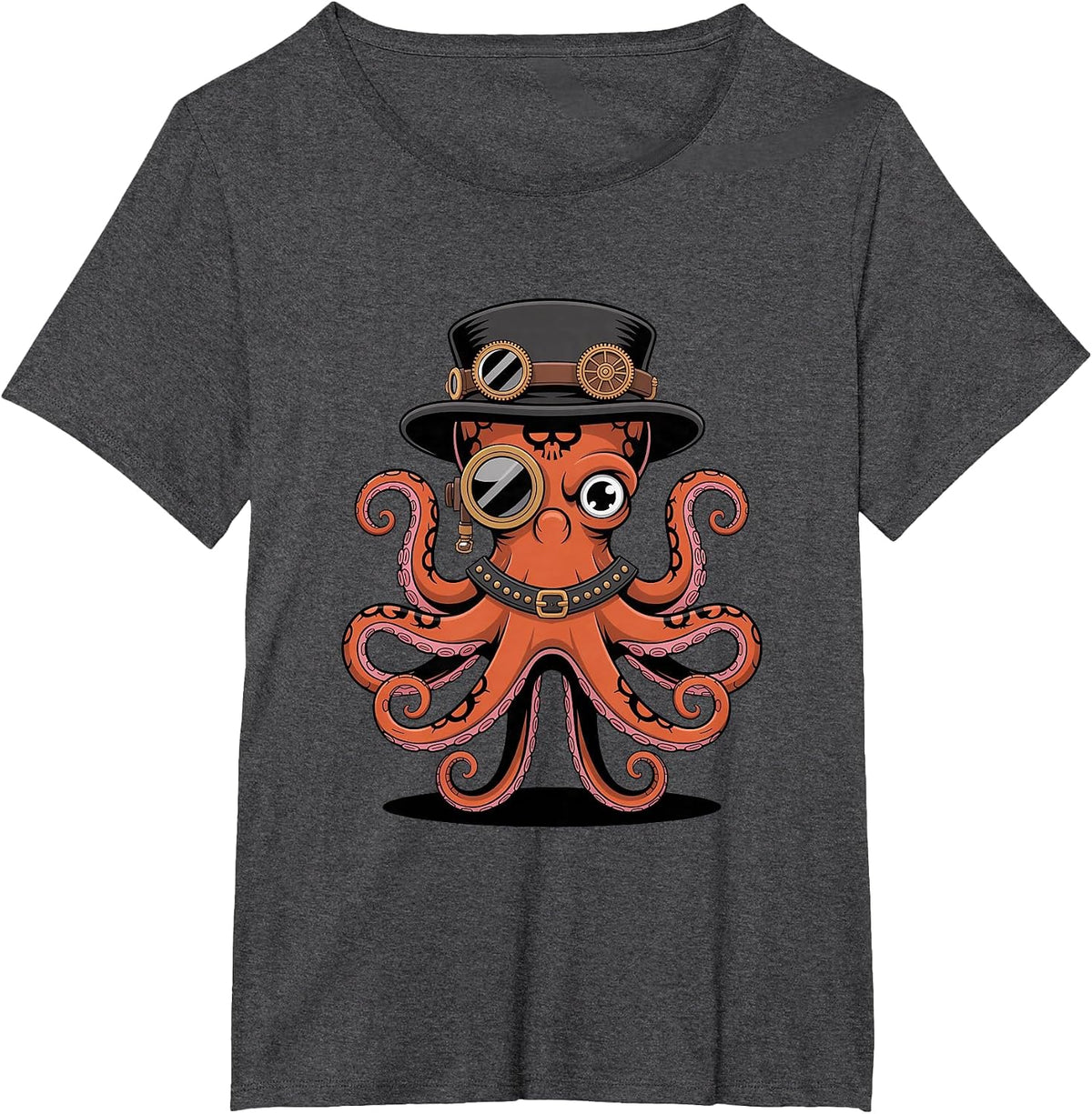 Octopus in Steampunk Style T-Shirt - Dark Heather Grey