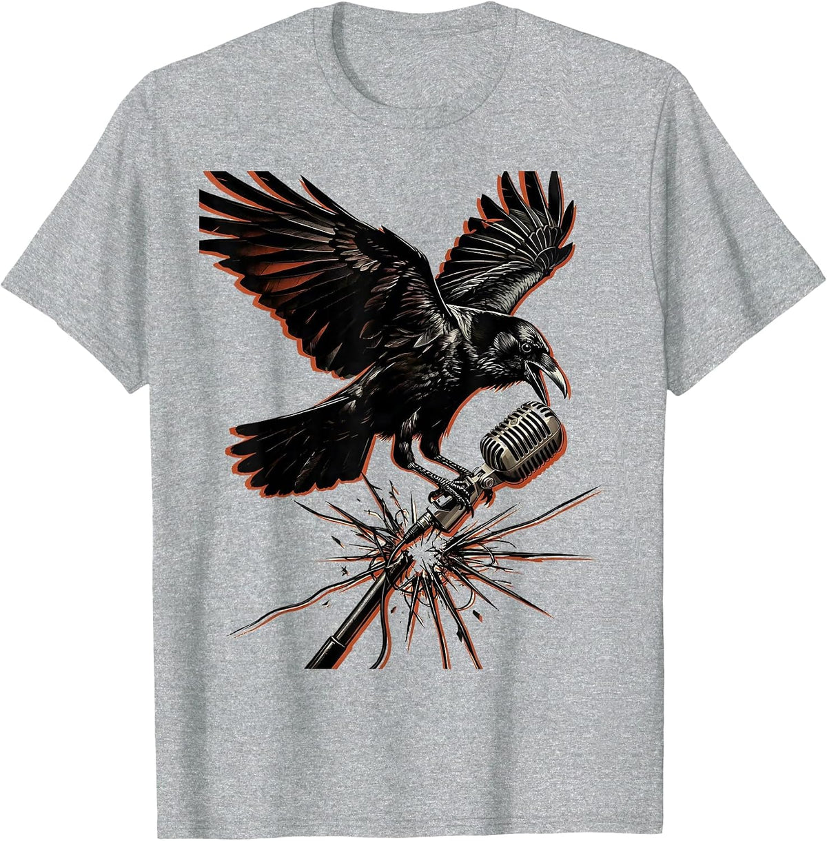 Men's Punk Crow Broken Microphone Graphic Design T-Shirt - Heather Grey