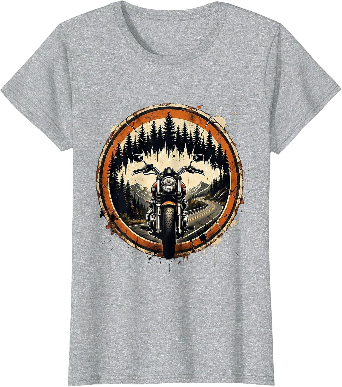Mountain Road Pine Forest Biker Graphic Tee T-Shirt - Heather Grey