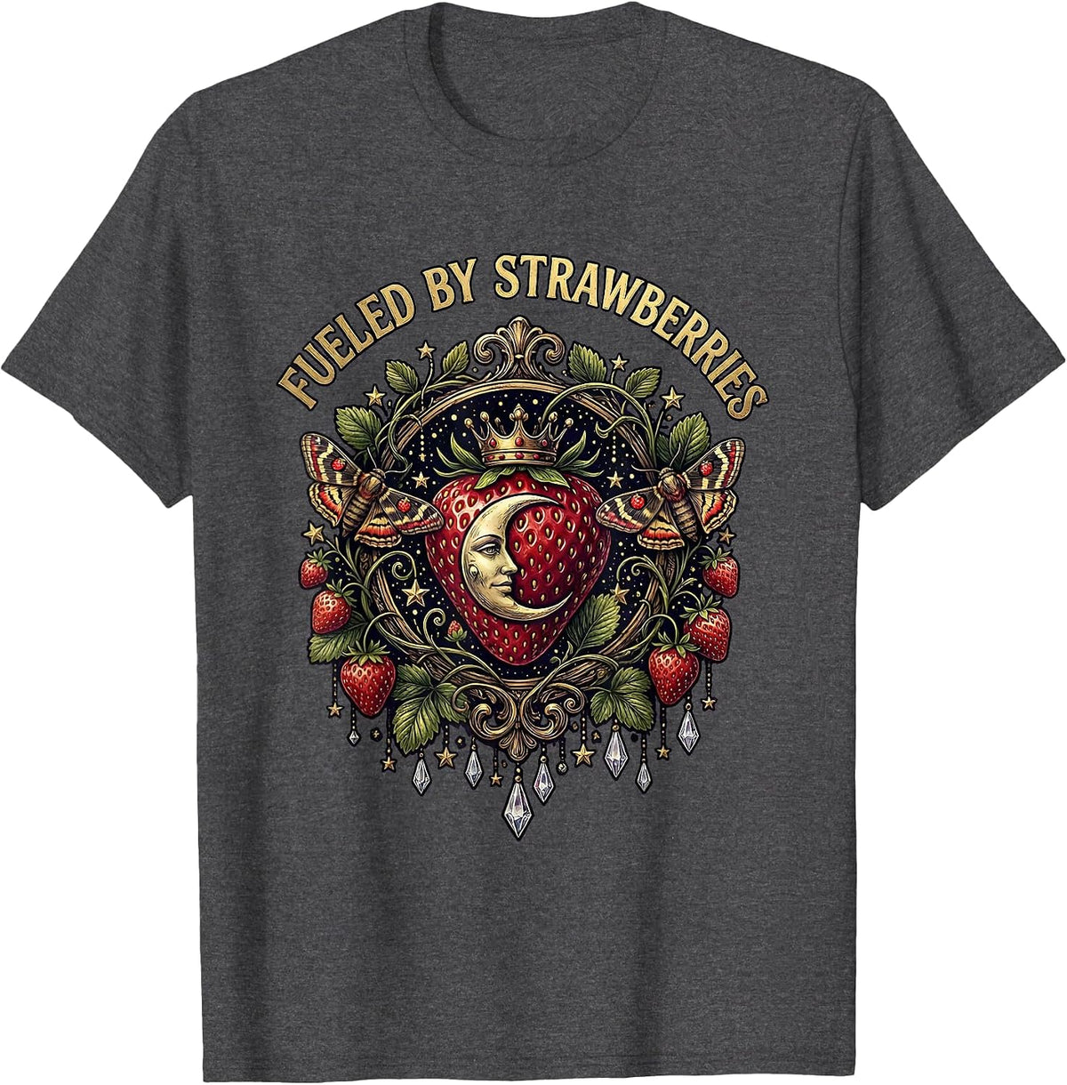 Men's Fueled By Strawberries Fruit Lover Design T-Shirt - Dark Heather Grey