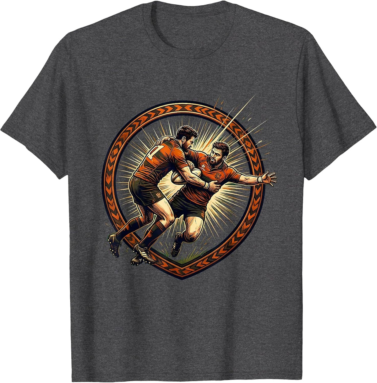 Rugby Full Impact Collision Graphic Tee T-Shirt - Dark Heather Grey