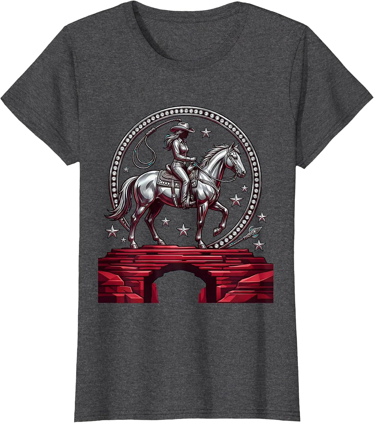 Women's Lone Rider Canyon Cowboy Graphic Tee T-Shirt - Dark Heather Grey