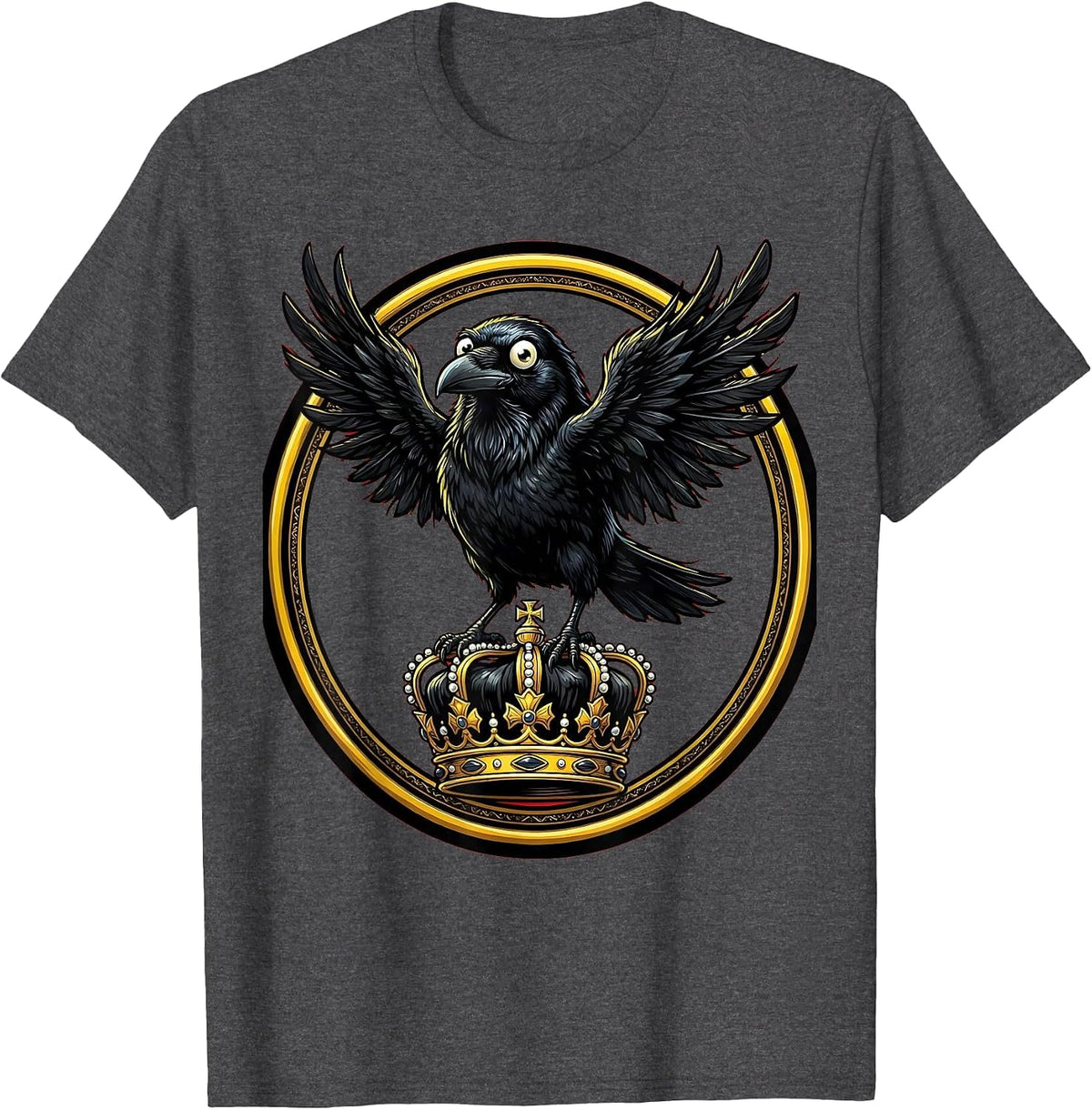 Men's Crow Perched on a Crown Illustration T-Shirt - Dark Heather Grey