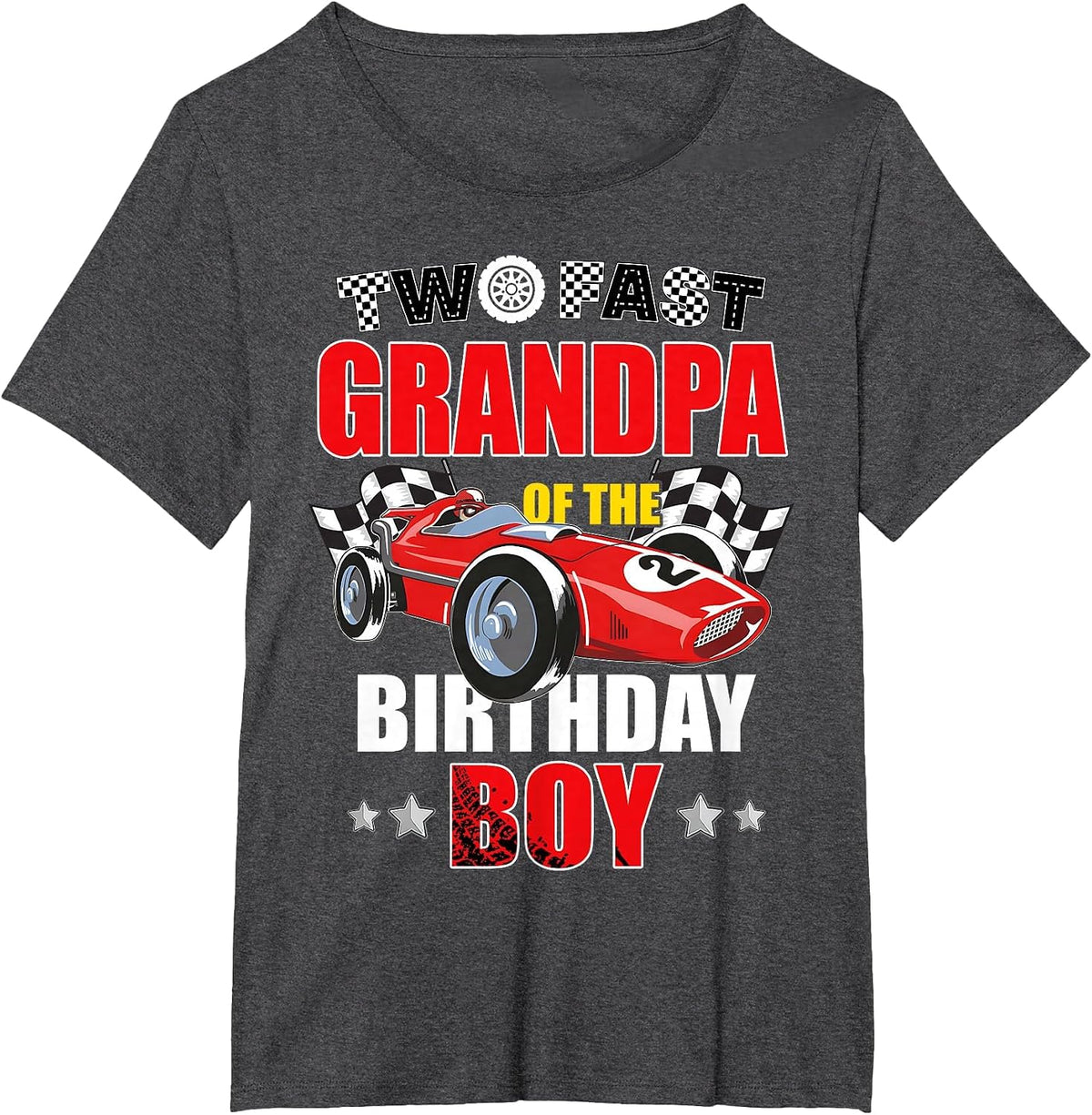 Grandpa of The Two Fast 2nd Birthday Boy Racing Car Family T-Shirt, Women's Plus, Dark Heather Grey, 2X - As Pictured