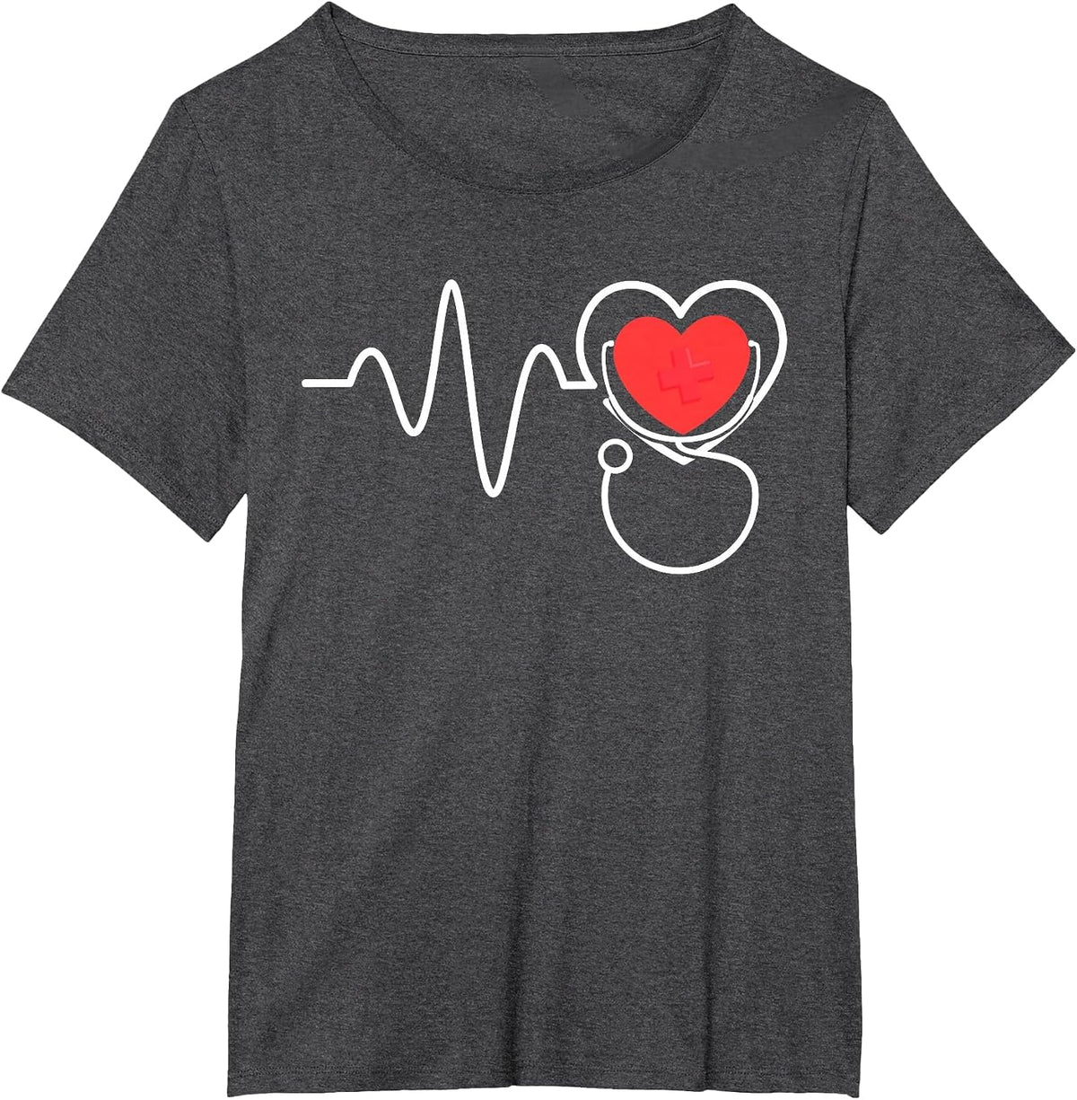 Nursing Stethoscope Heartbeat Nurse T-Shirt Tee for Nurses Men Women - Dark Heather Grey