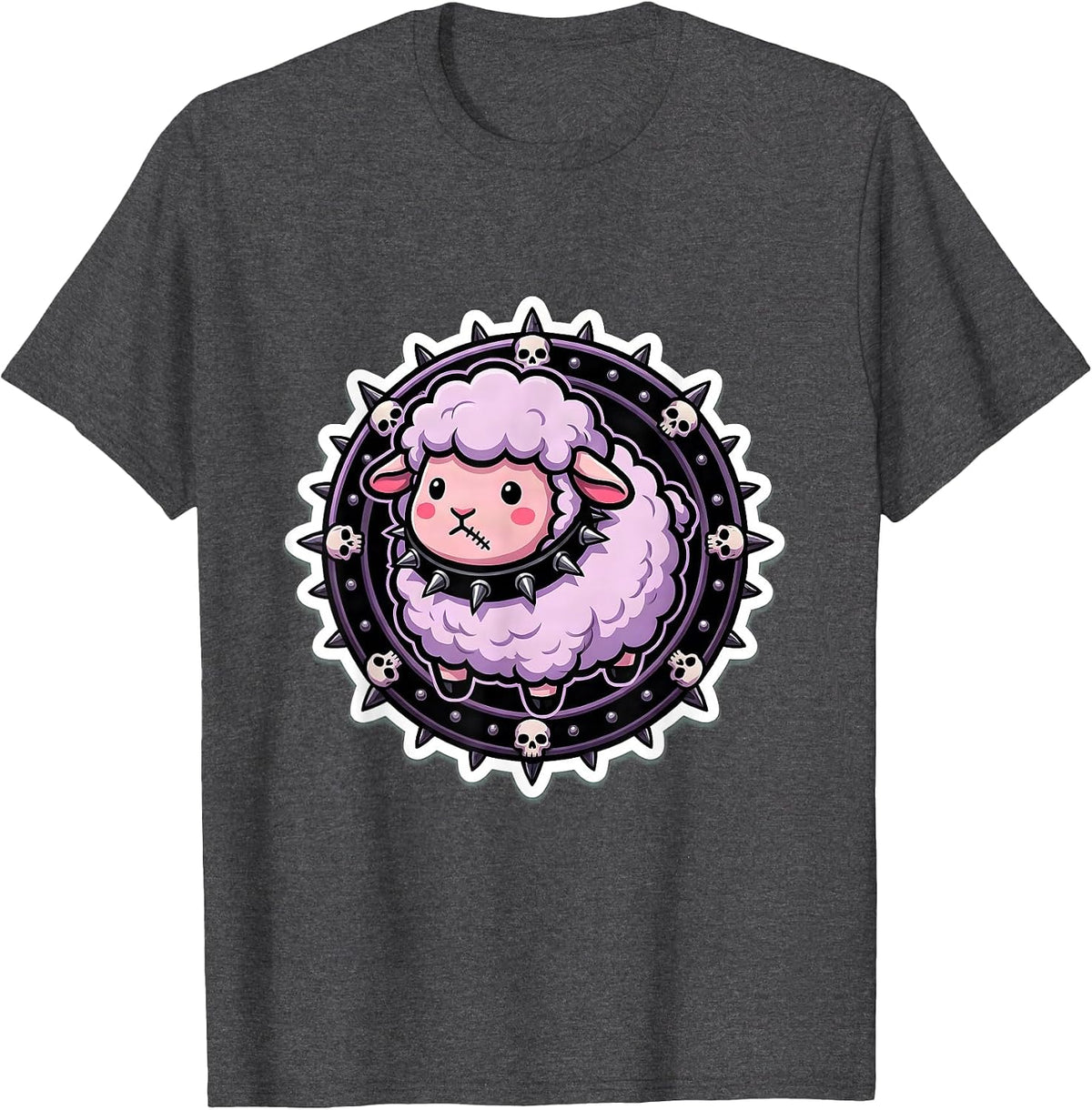 Men's Cute But Dangerous Lamb Spiked Collar Graphic T-Shirt - Dark Heather Grey