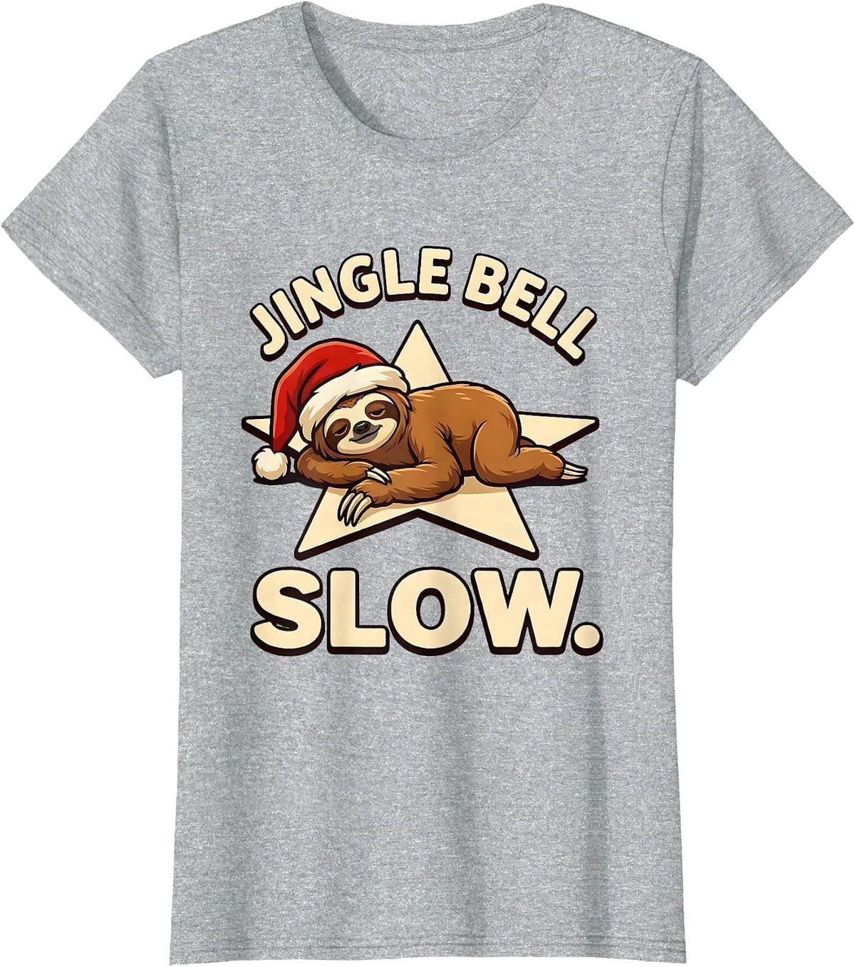 Women's Jingle Bell Slow Funny Sloth Lover Christmas Ugly Sweater T-Shirt - Heather Grey