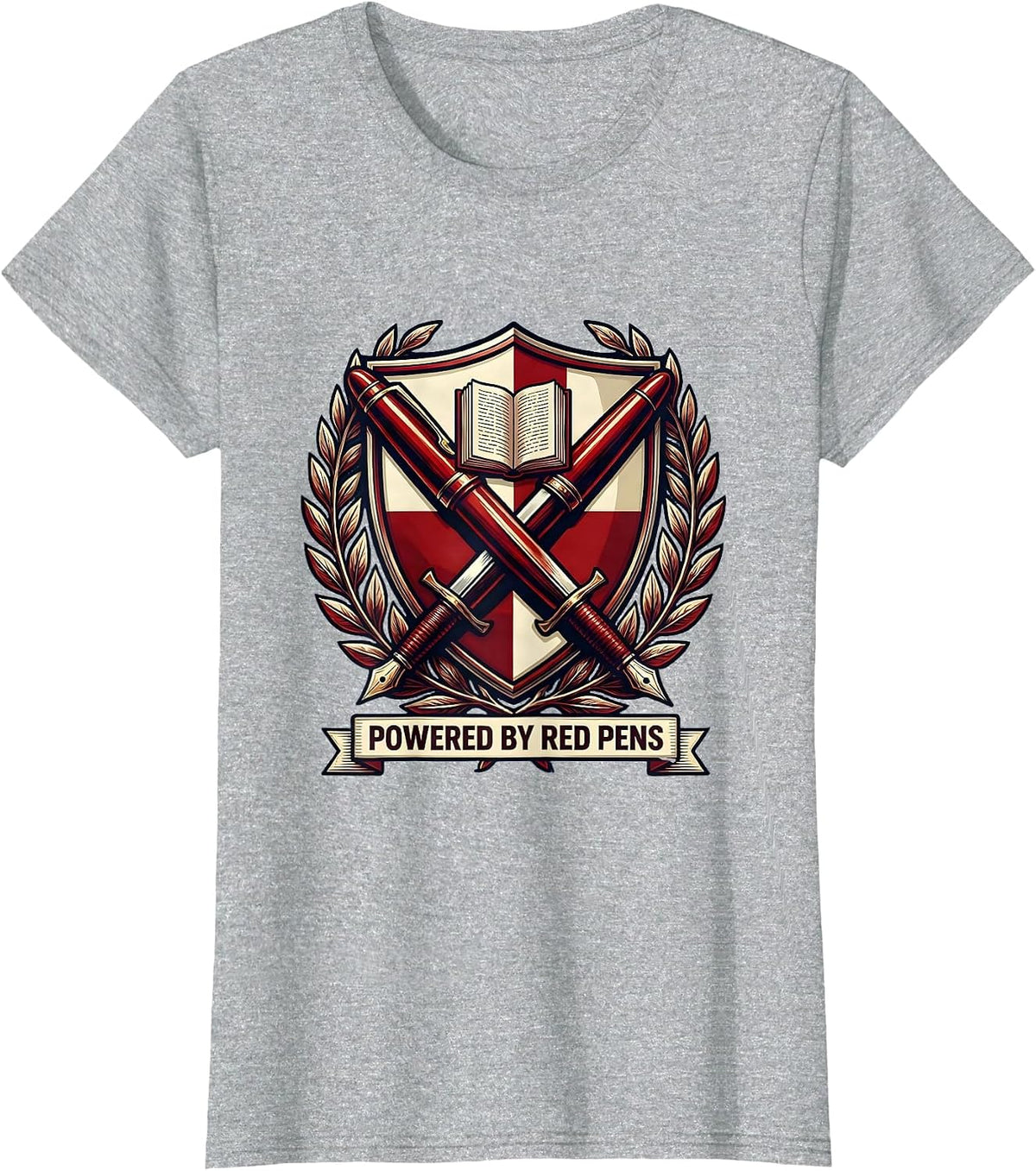 Powered by Red Pens English Teacher Design T-Shirt - Heather Grey