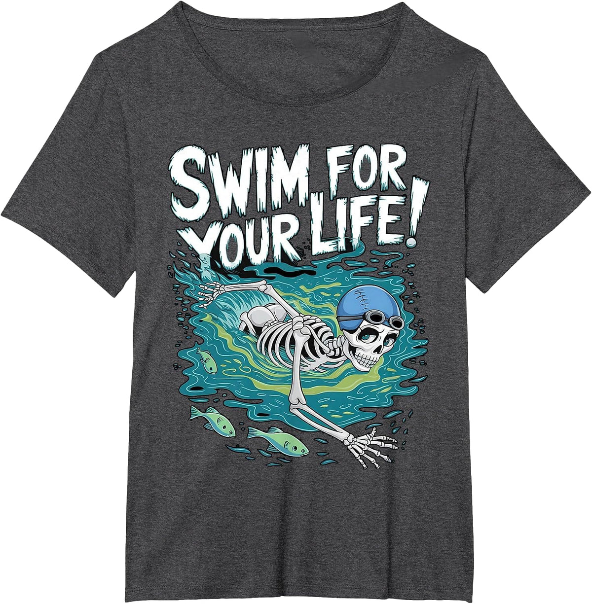 Halloween Skeleton Swimming Swim for Your Life Swimmers Dad T-Shirt - Dark Heather Grey