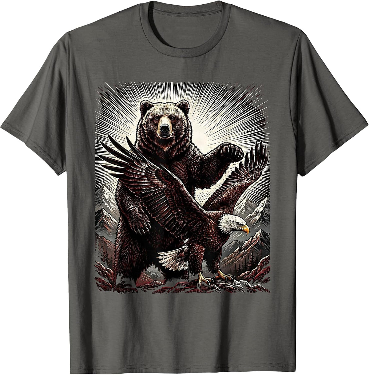 Men's Bald Eagle and Bear USA Freedom Graphic T-Shirt - Asphalt Grey
