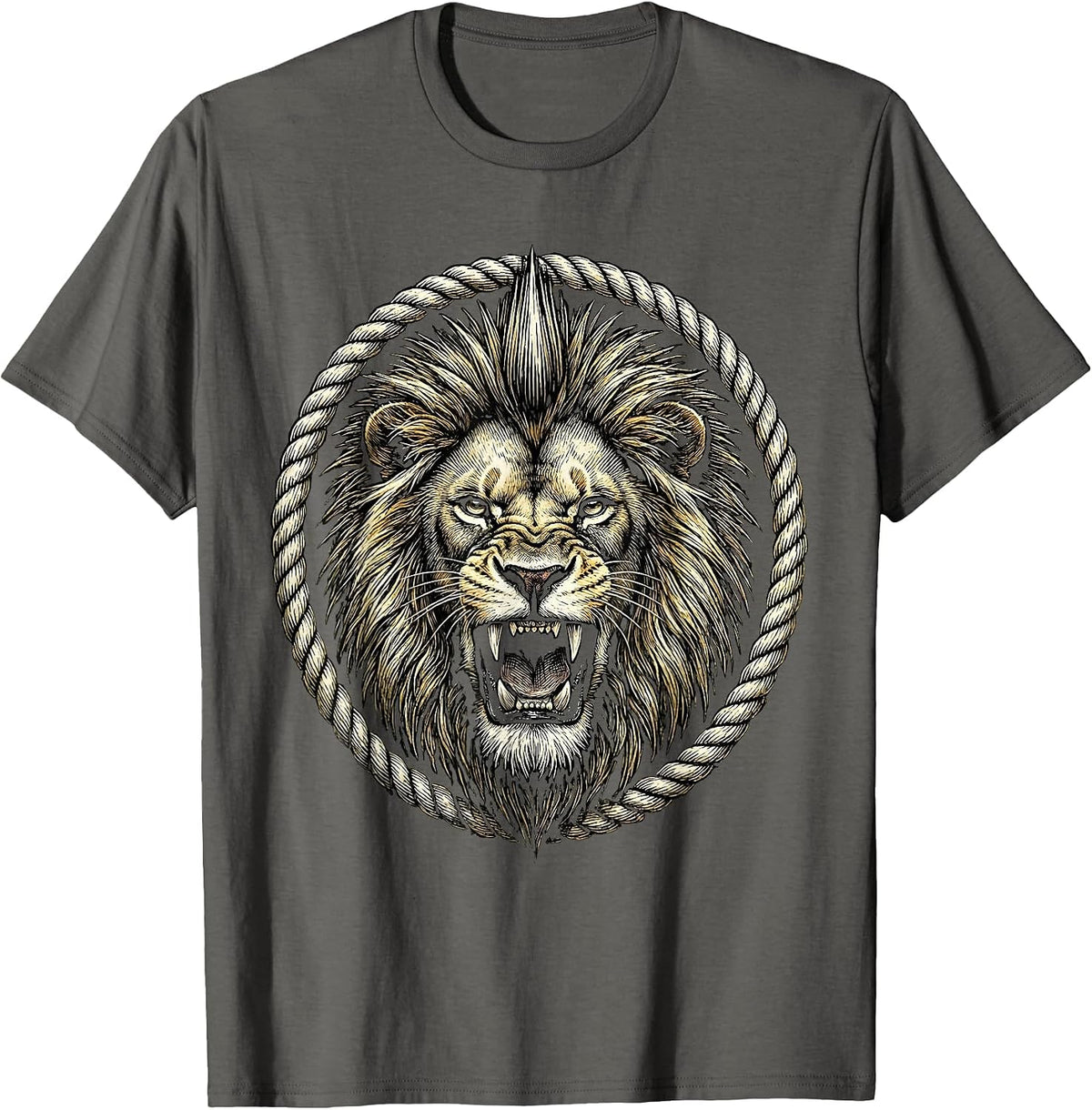 Vintage Rock Lion Mohawk Roaring Wild Music Design T-Shirt - Asphalt Grey