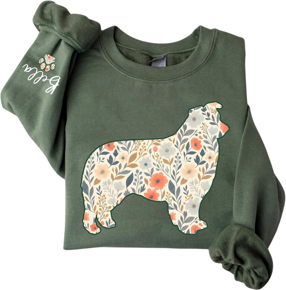 Personalized Floral Dogs Sweatshirt for Women, Custom Pet Name on Sleeve, Dog Mom Gift, Gifts for Dog Lovers - Aussie