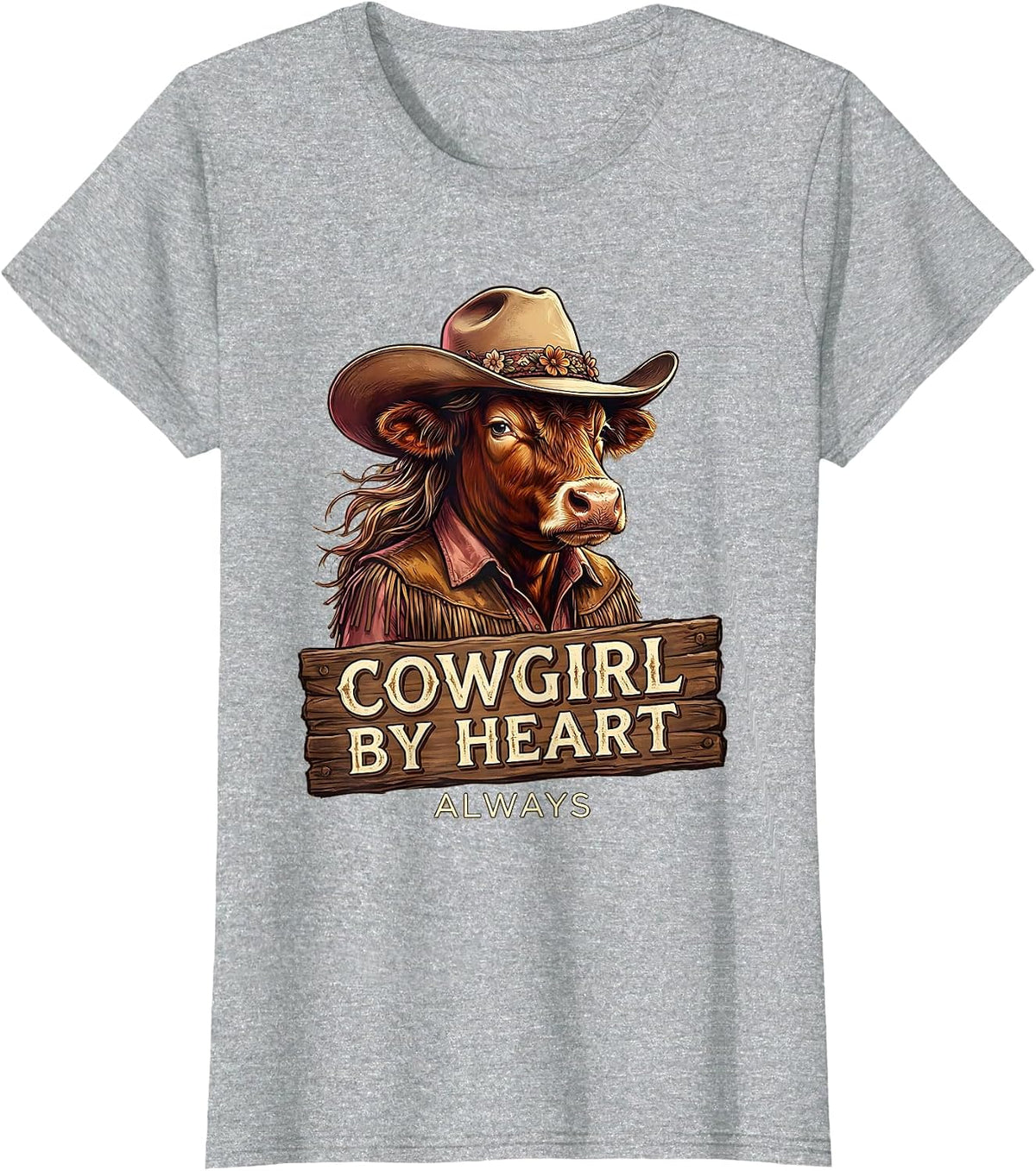 Cowgirl By Heart Always White Cowgirl Design T-Shirt - Heather Grey