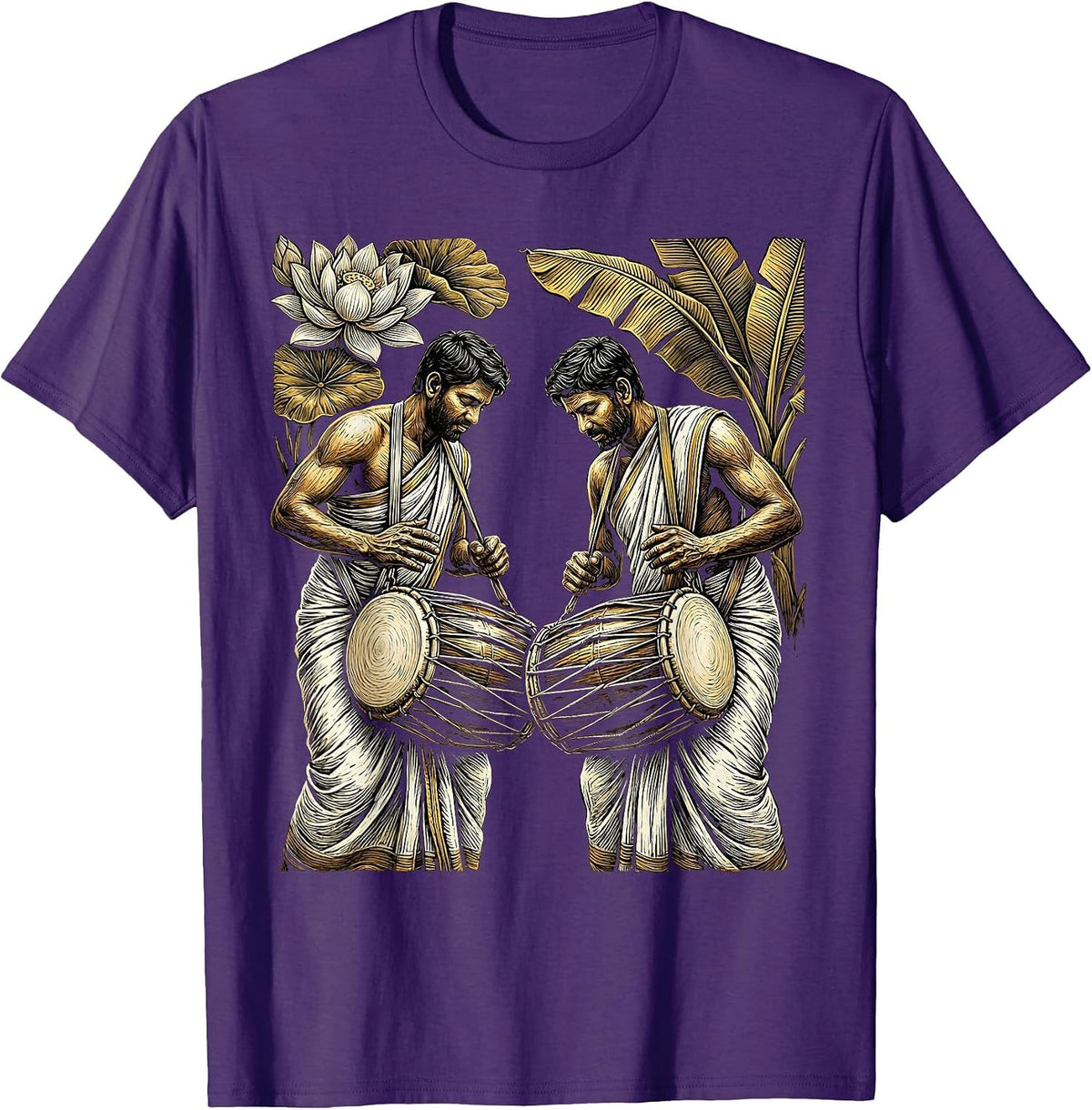 Onam Chenda Drummers Traditional Mundu Illustration T-Shirt - Purple