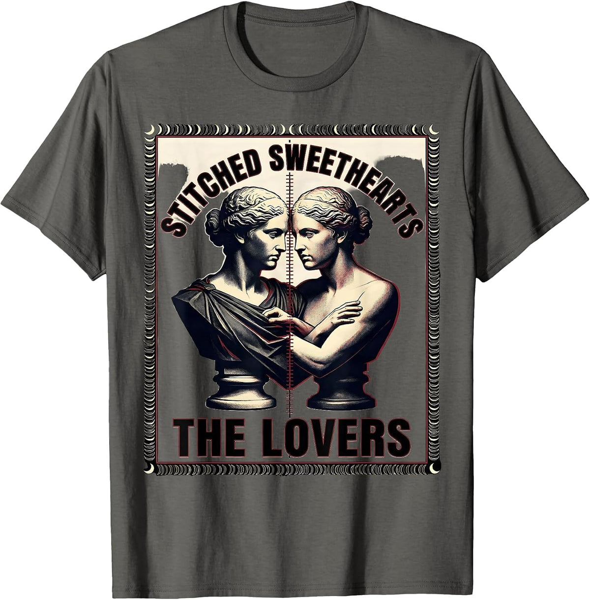 Stitched Sweethearts The Lovers Spooky Romance Halloween T-Shirt - Asphalt Grey