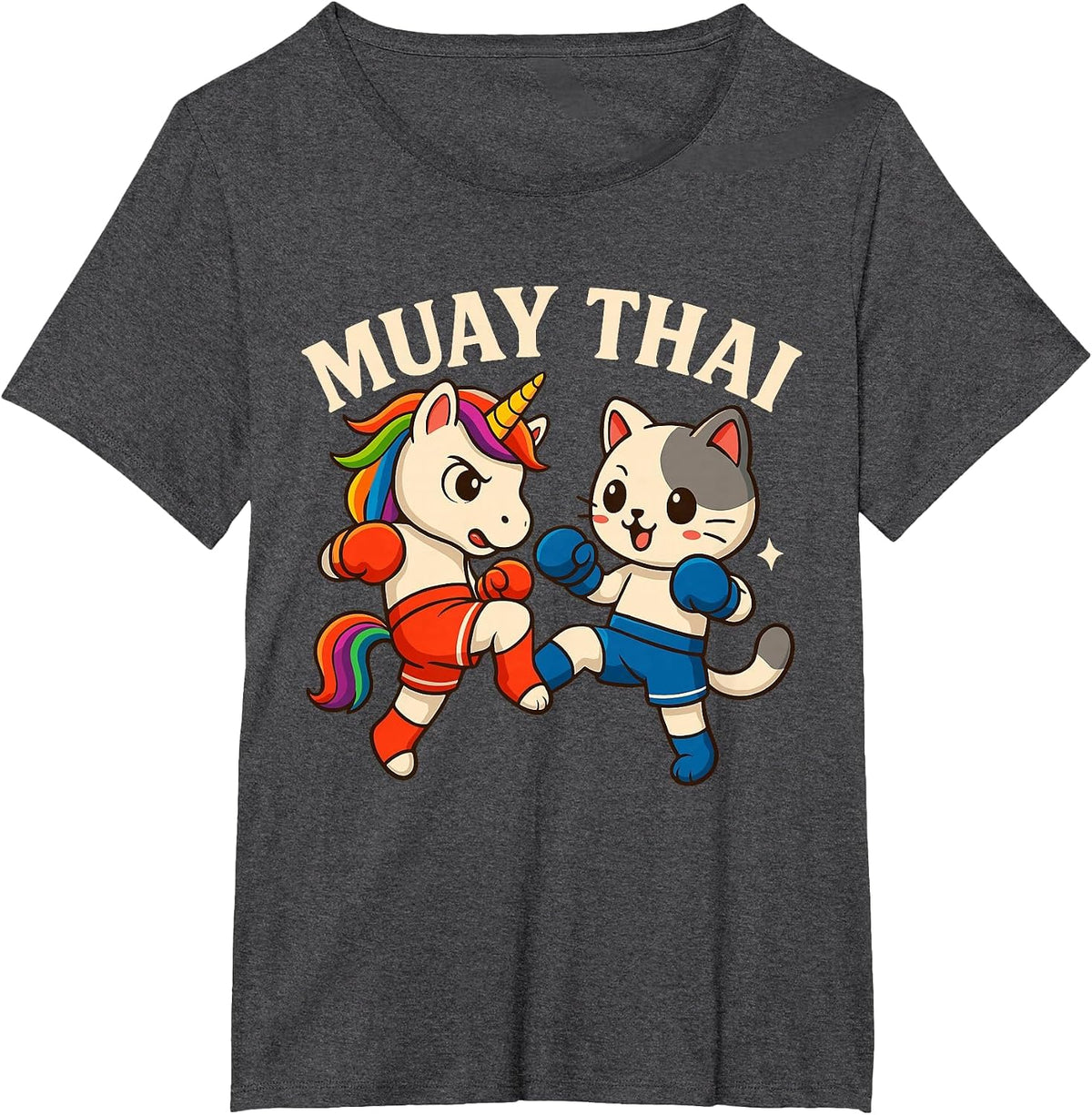 Muay Thai Unicorn Vs Cat Boxing Match for Kids T-Shirt - Dark Heather Grey