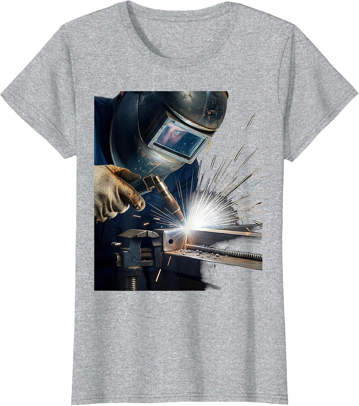 Women's Welding Hood Vintage Welder Metal Worker Humor T-Shirt - Heather Grey