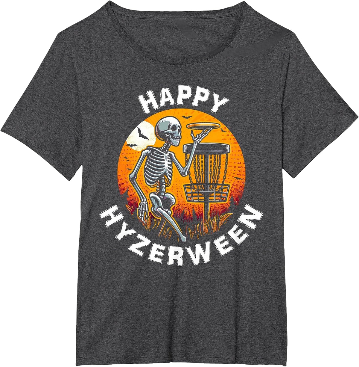 Disc Golf Halloween Disc Golfer Skeleton Hyzerween Item T-Shirt - Dark Heather Grey
